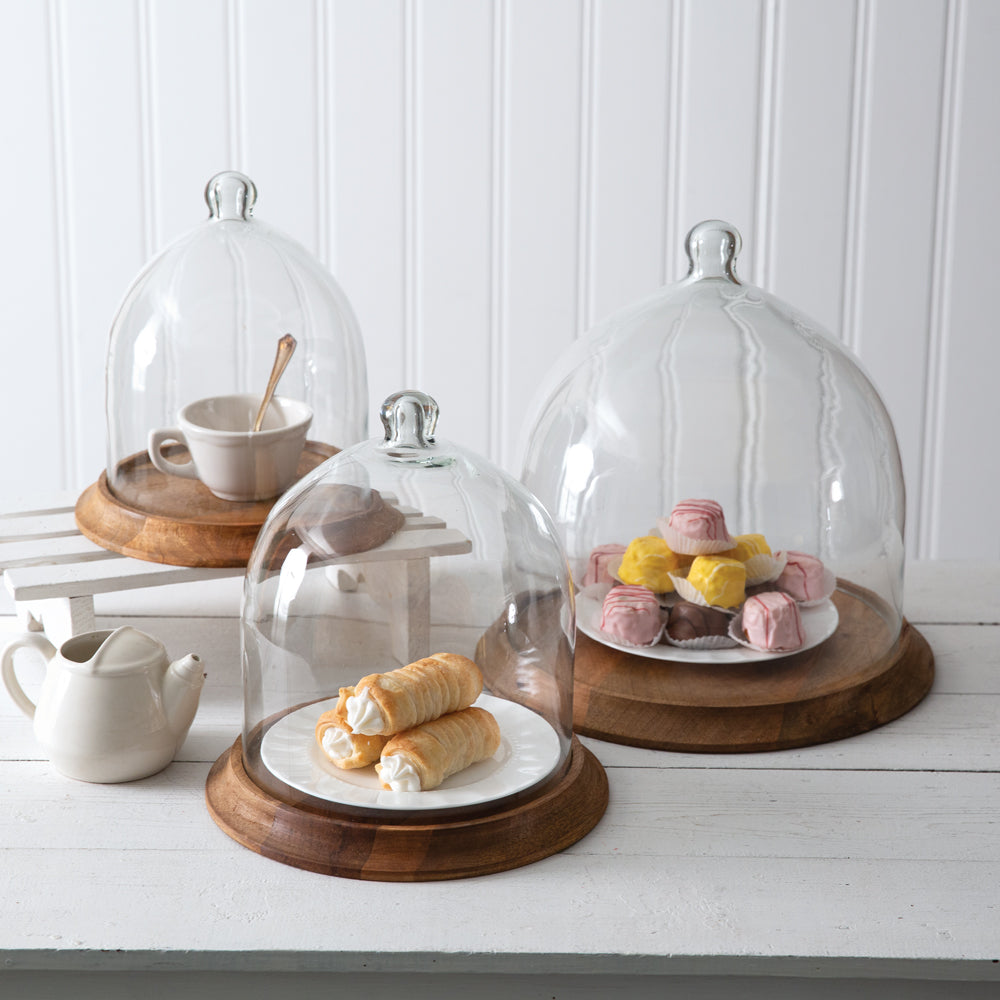 Glass and Wood Cloche | Farmhouse Table Decor | Rustic Tray | Rustic Round Tray | Wood and Glass Table Centerpiece | Vintage Tabletop Decor