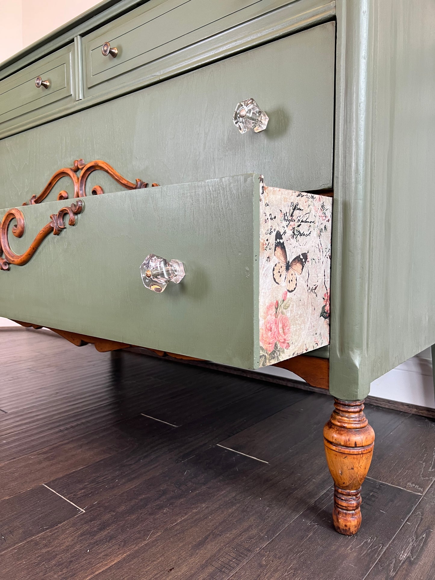 Antique Long Dresser | Vintage Dresser | Long Chest of Drawers | French Country Dresser | Shabby Chic Dresser | Vintage Floral Dresser