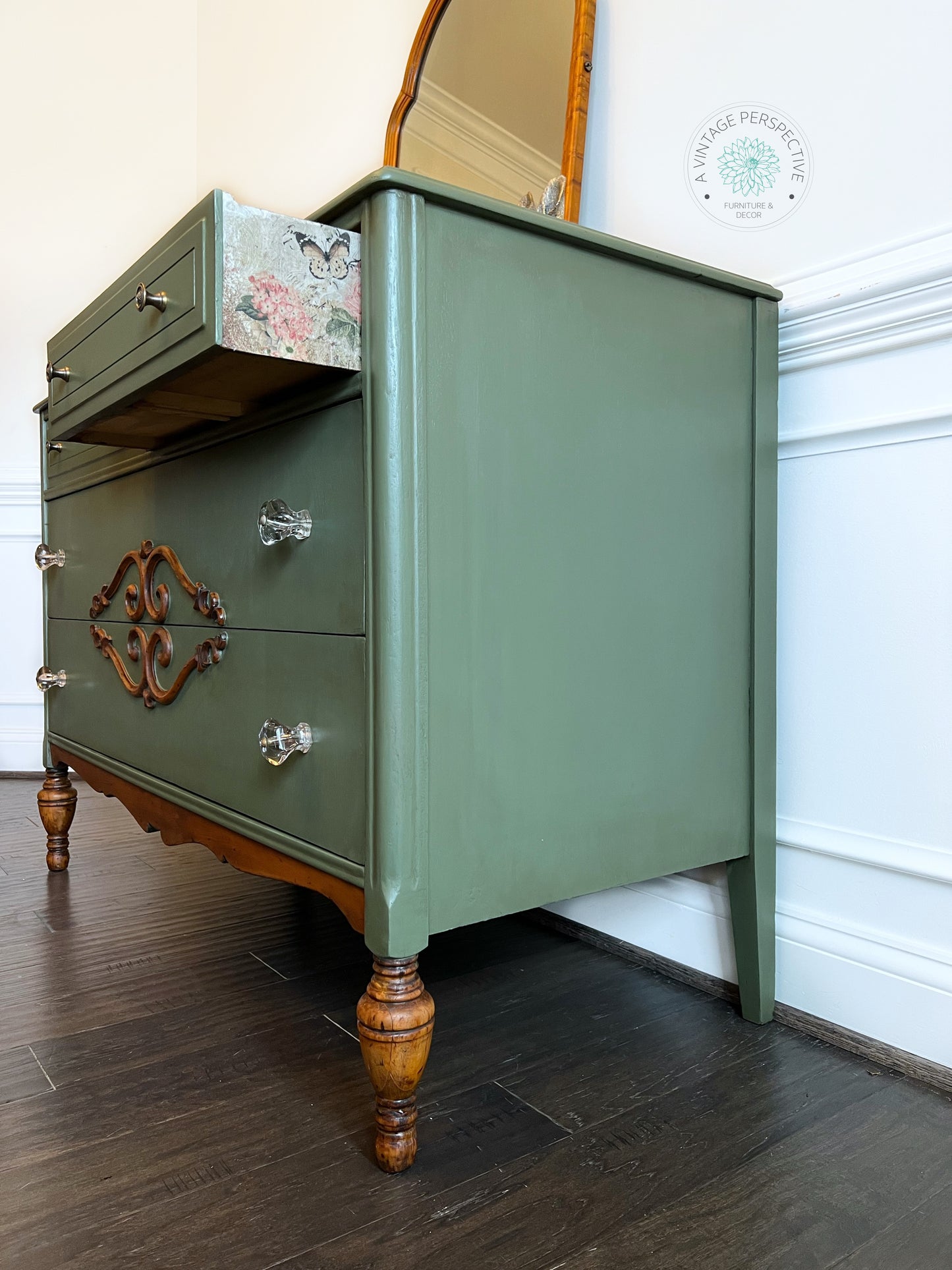 Antique Long Dresser | Vintage Dresser | Long Chest of Drawers | French Country Dresser | Shabby Chic Dresser | Vintage Floral Dresser