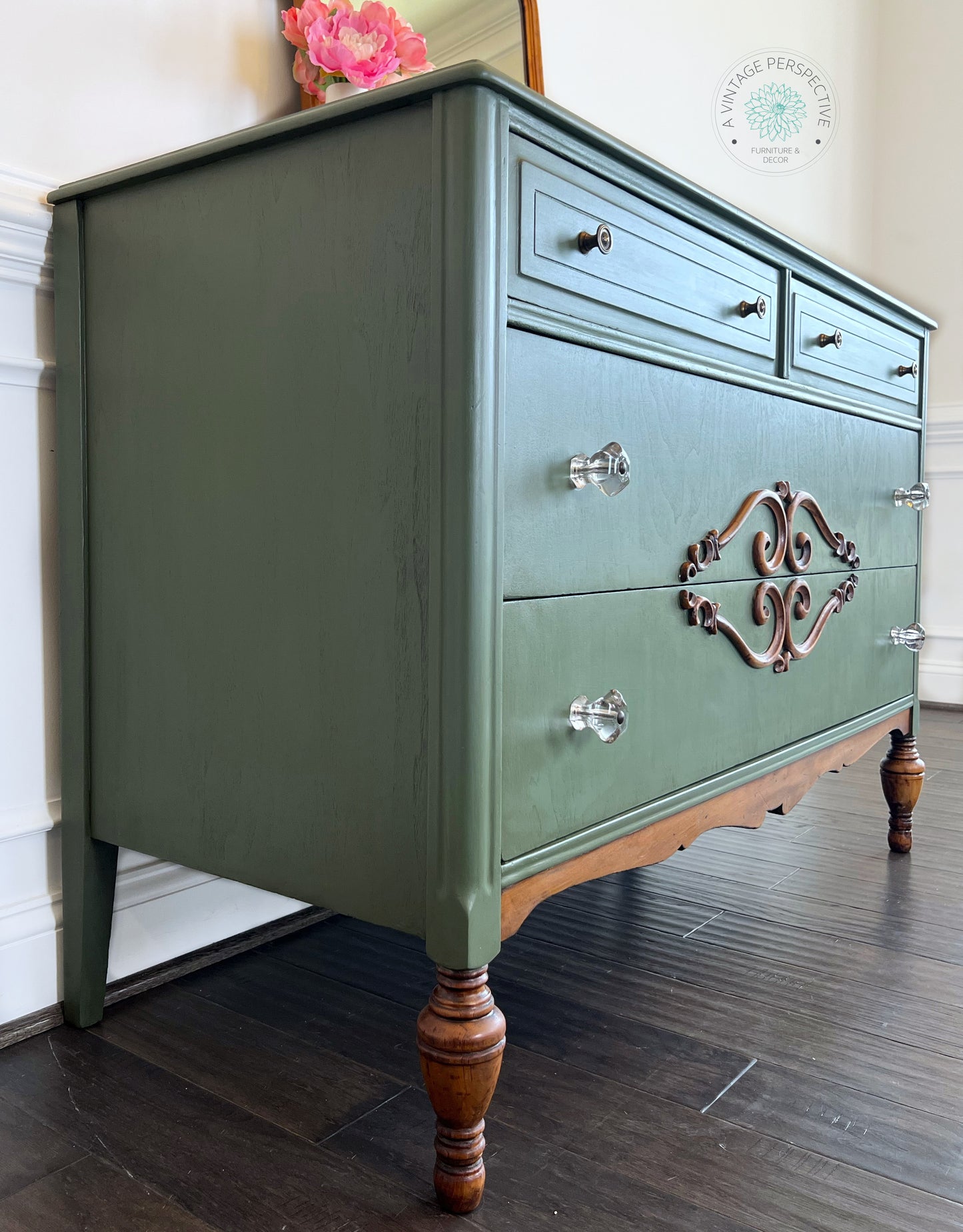 Antique Long Dresser | Vintage Dresser | Long Chest of Drawers | French Country Dresser | Shabby Chic Dresser | Vintage Floral Dresser