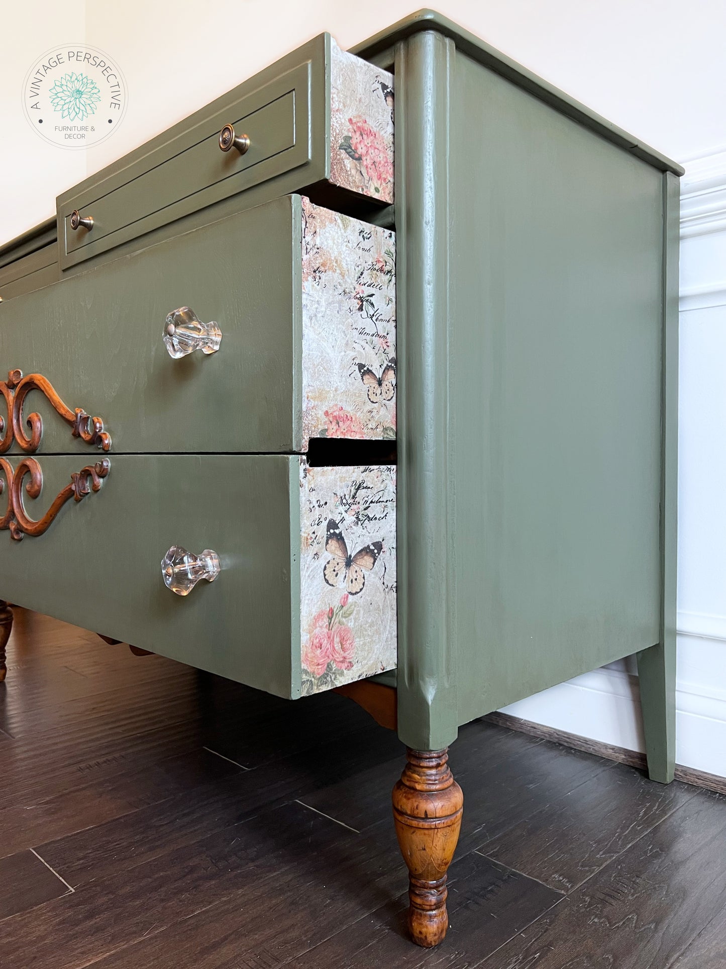 Antique Long Dresser | Vintage Dresser | Long Chest of Drawers | French Country Dresser | Shabby Chic Dresser | Vintage Floral Dresser
