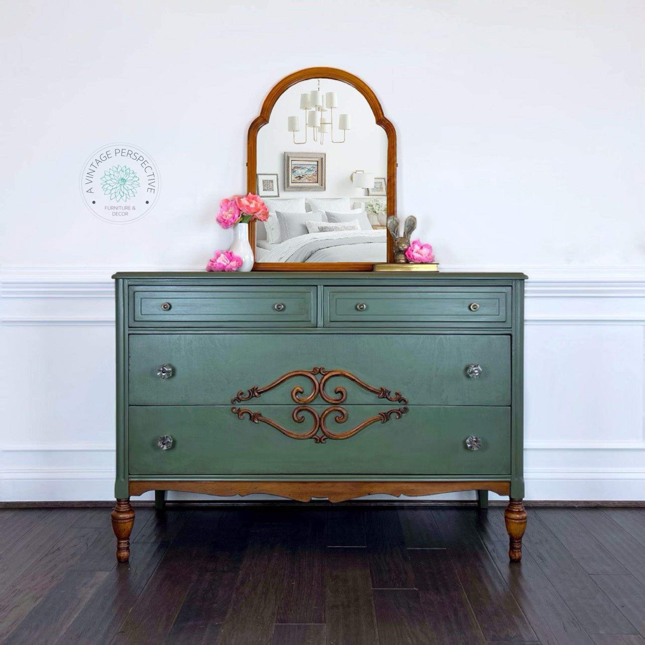 Antique Long Dresser | Vintage Dresser | Long Chest of Drawers | French Country Dresser | Shabby Chic Dresser | Vintage Floral Dresser