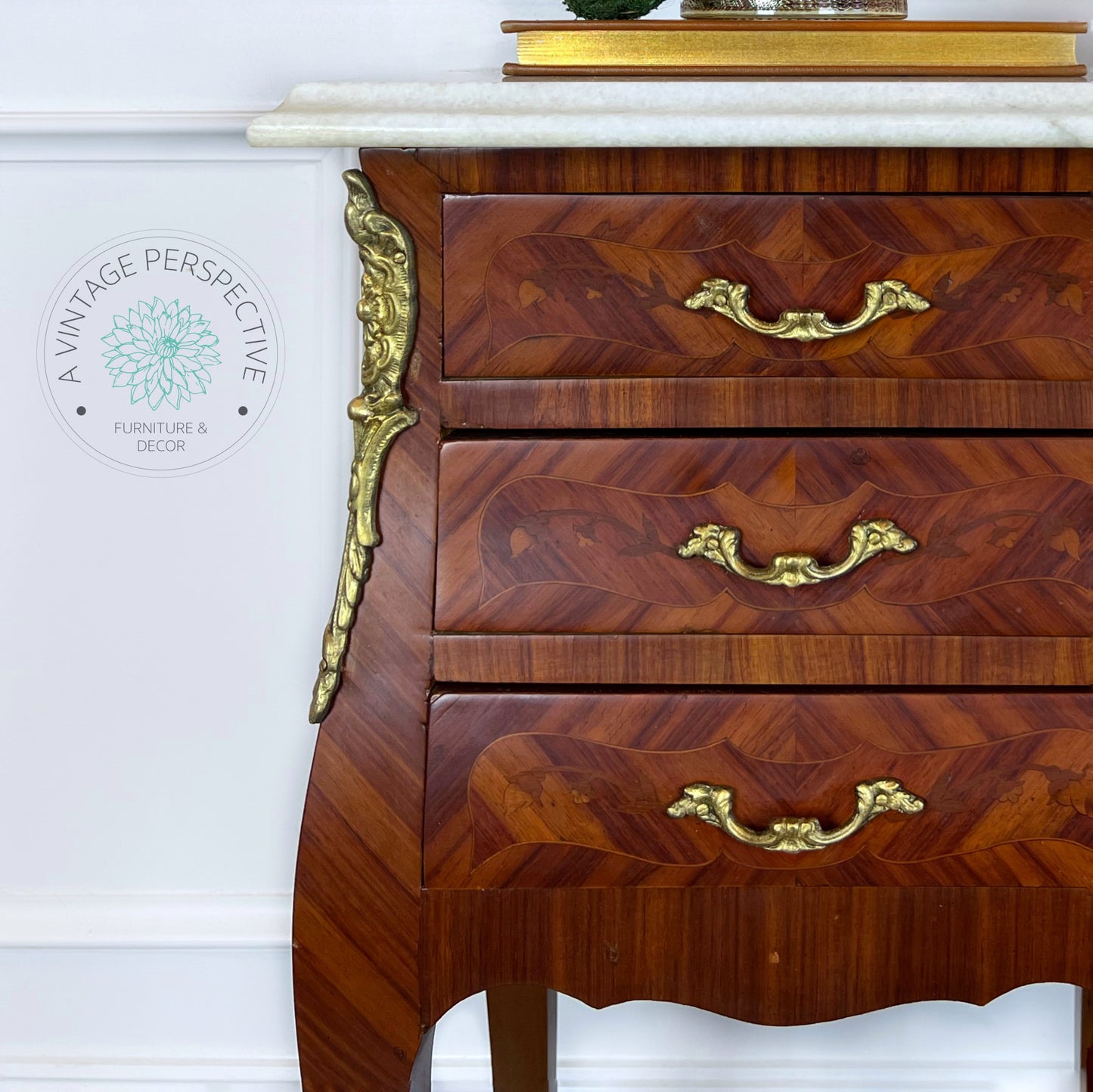 French Louis XV Style Tables | Bombe Chest Tables | Antique Bedside Tables | French Nightstands | French Antique Marquetry Side Table
