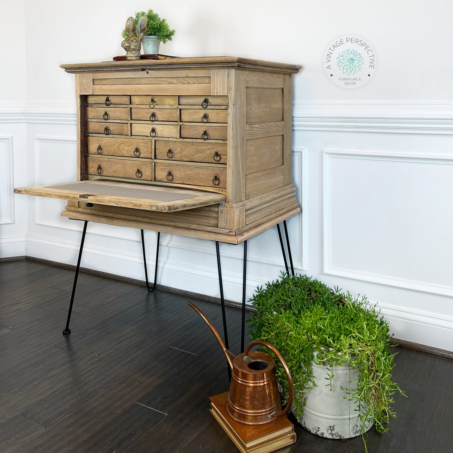 Oak Early 20th Century Tool Chest | Industrial Console Table | Antique Machinists Cabinet | Antique Apothecary Cabinet | Industrial Table