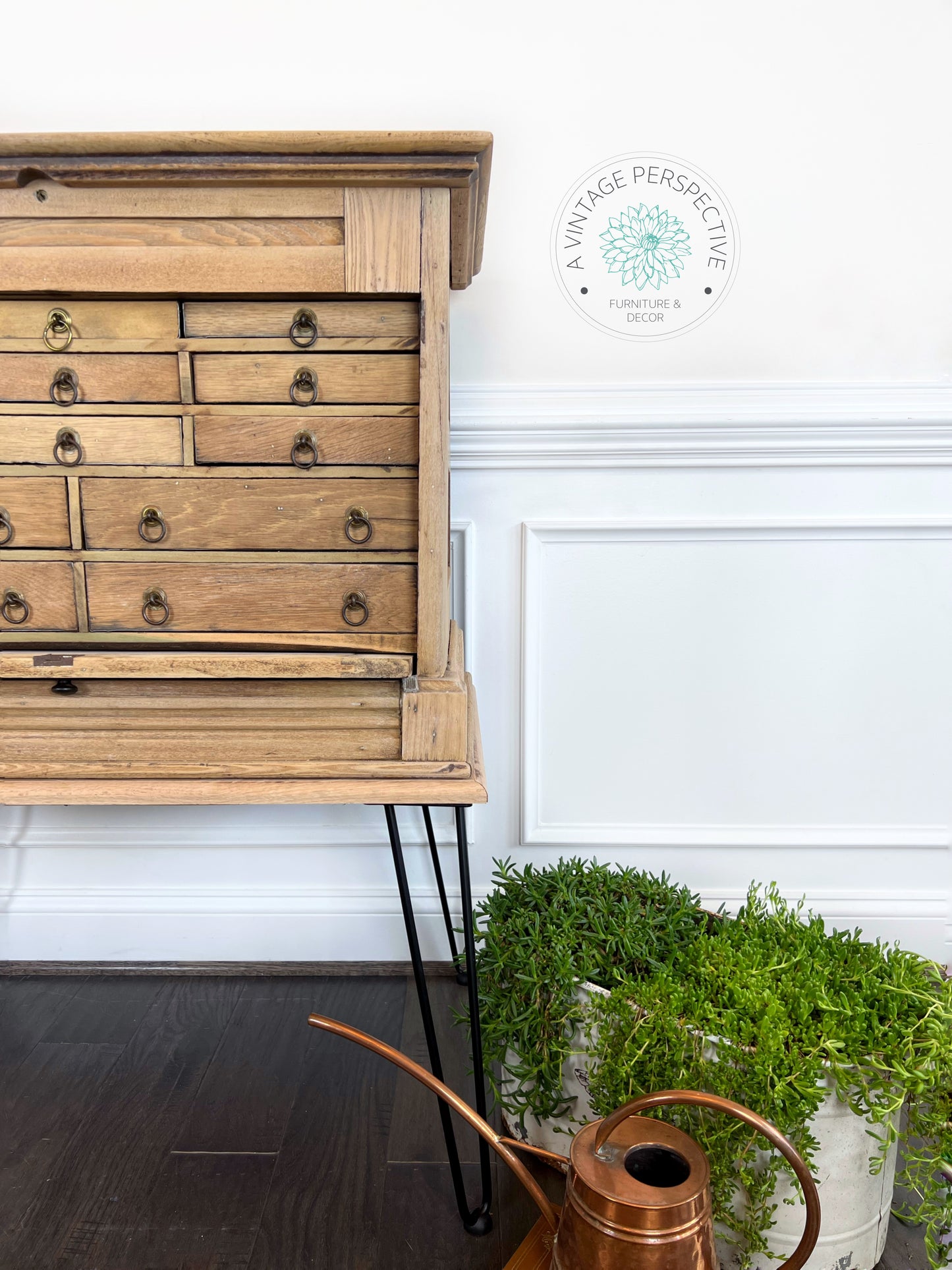 Oak Early 20th Century Tool Chest | Industrial Console Table | Antique Machinists Cabinet | Antique Apothecary Cabinet | Industrial Table