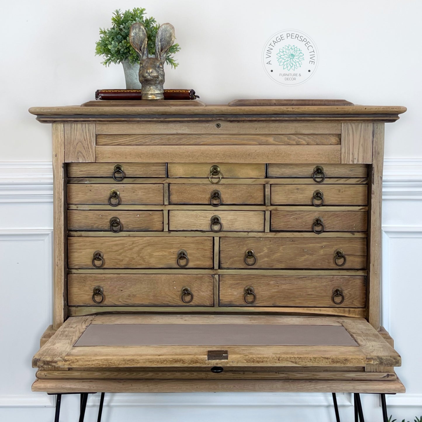 Oak Early 20th Century Tool Chest | Industrial Console Table | Antique Machinists Cabinet | Antique Apothecary Cabinet | Industrial Table