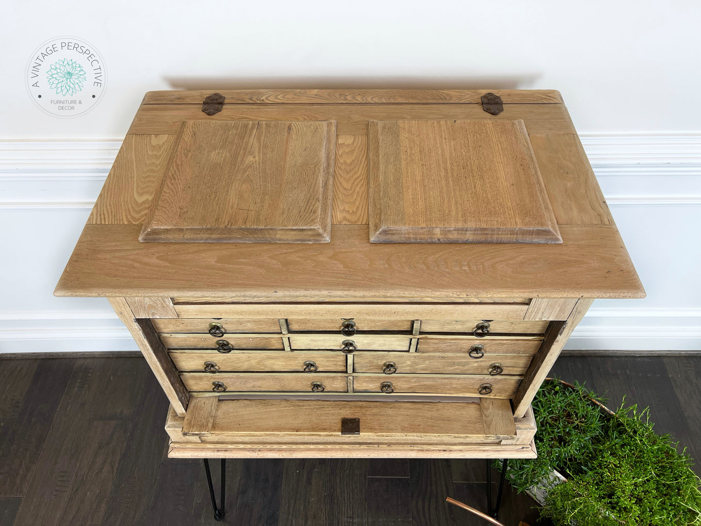 Oak Early 20th Century Tool Chest | Industrial Console Table | Antique Machinists Cabinet | Antique Apothecary Cabinet | Industrial Table