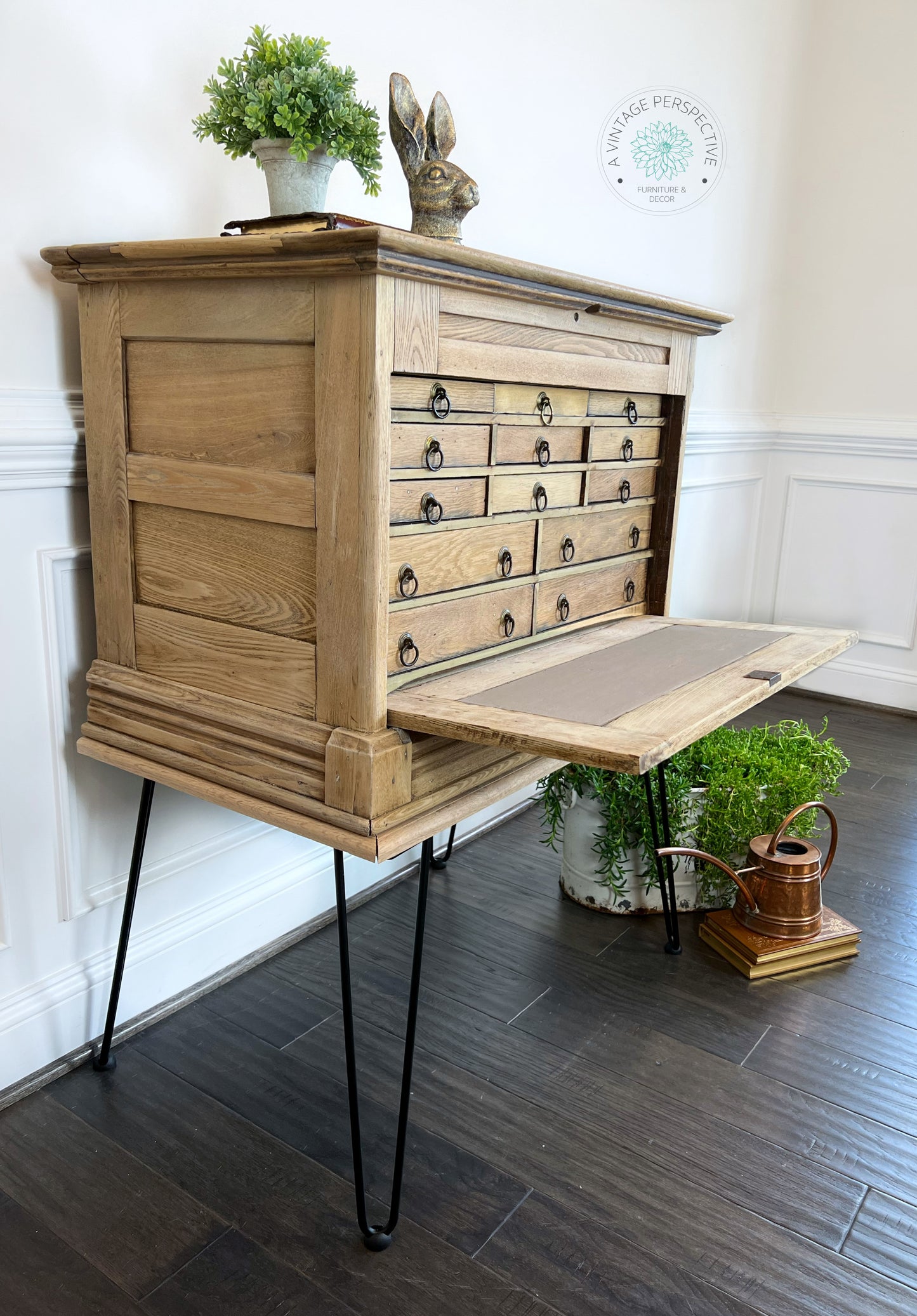 Oak Early 20th Century Tool Chest | Industrial Console Table | Antique Machinists Cabinet | Antique Apothecary Cabinet | Industrial Table