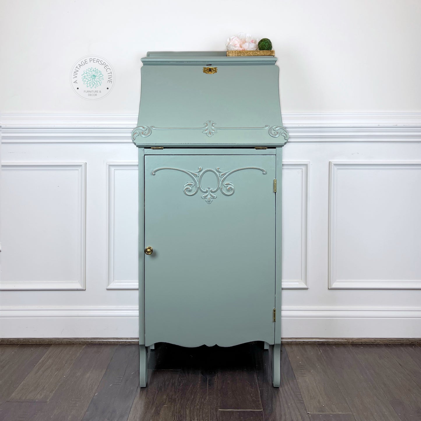 Antique Sheet Music Cabinet | Vintage Victorian Secretary Desk | Small Romantic At Home Desk | French Country Desk | Painted Farmhouse Desk