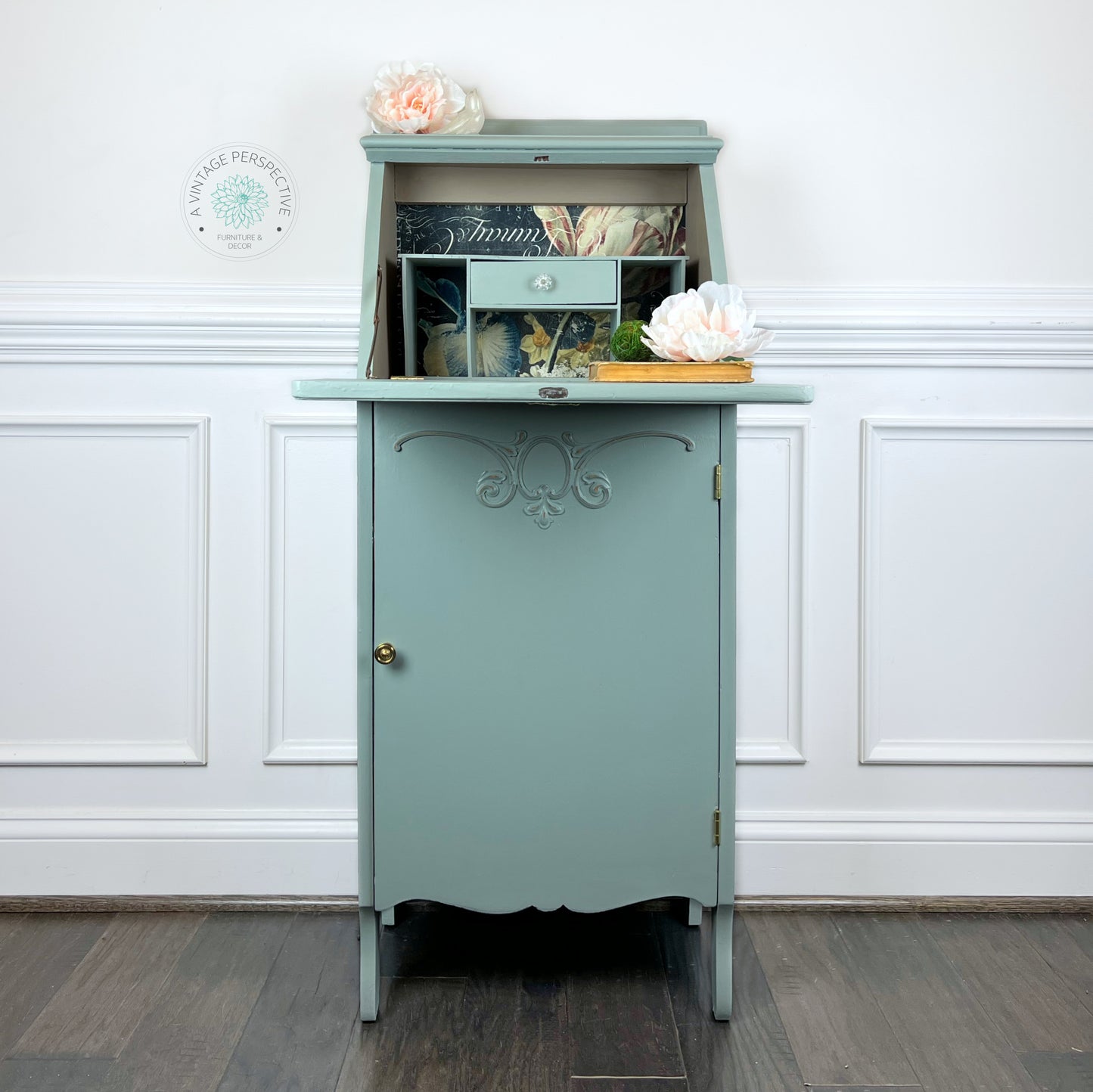 Antique Sheet Music Cabinet | Vintage Victorian Secretary Desk | Small Romantic At Home Desk | French Country Desk | Painted Farmhouse Desk