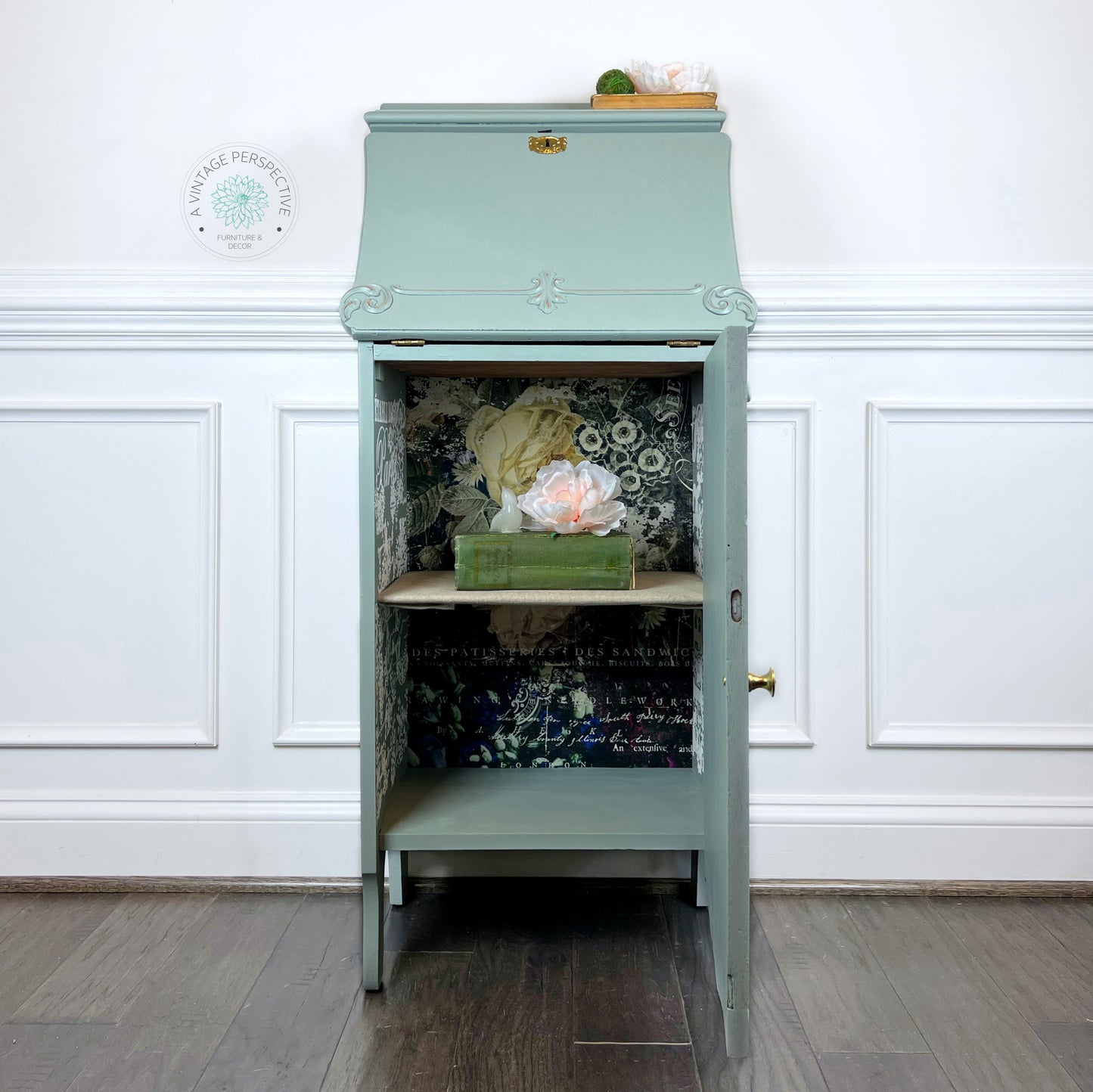Antique Sheet Music Cabinet | Vintage Victorian Secretary Desk | Small Romantic At Home Desk | French Country Desk | Painted Farmhouse Desk