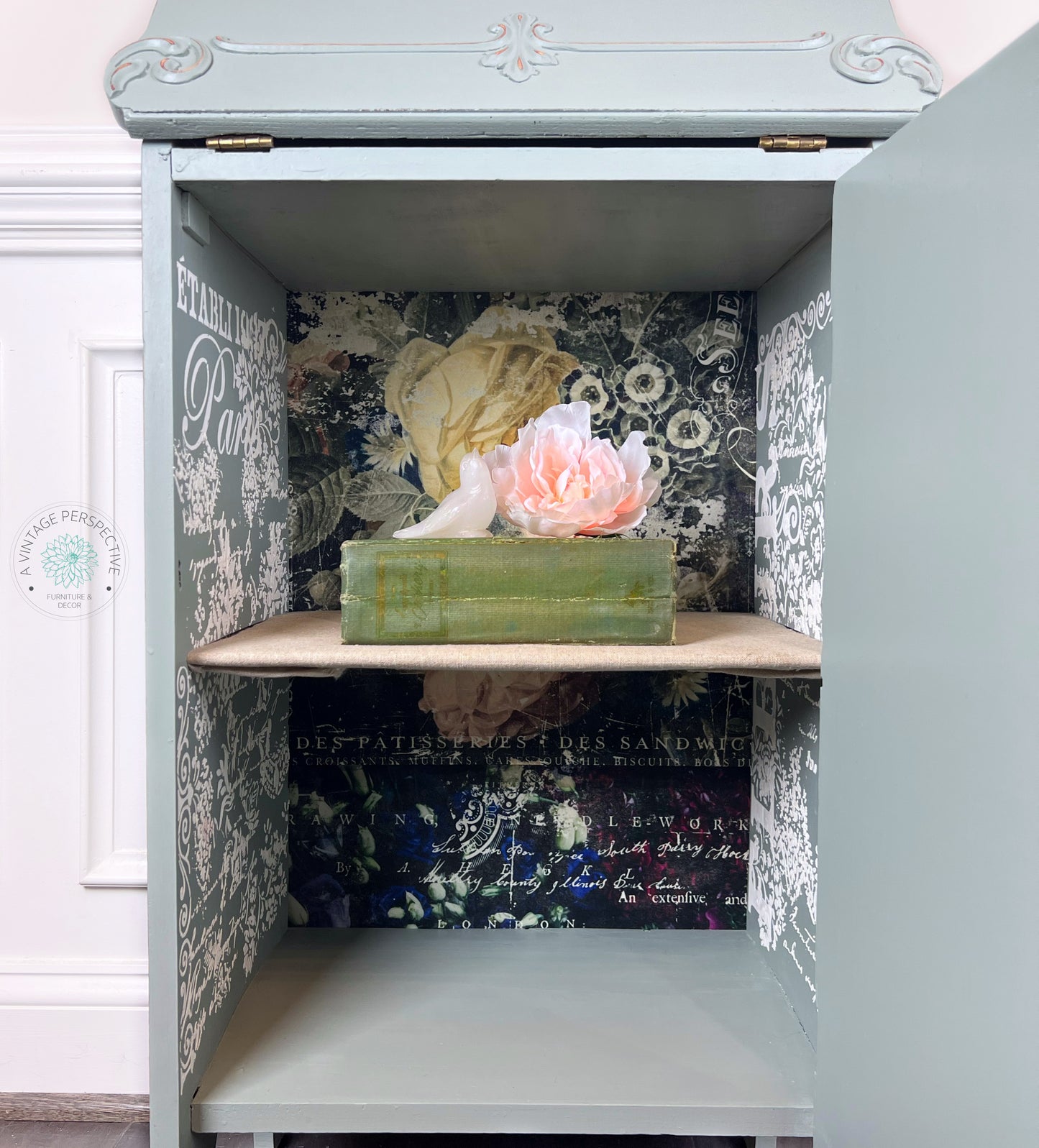 Antique Sheet Music Cabinet | Vintage Victorian Secretary Desk | Small Romantic At Home Desk | French Country Desk | Painted Farmhouse Desk