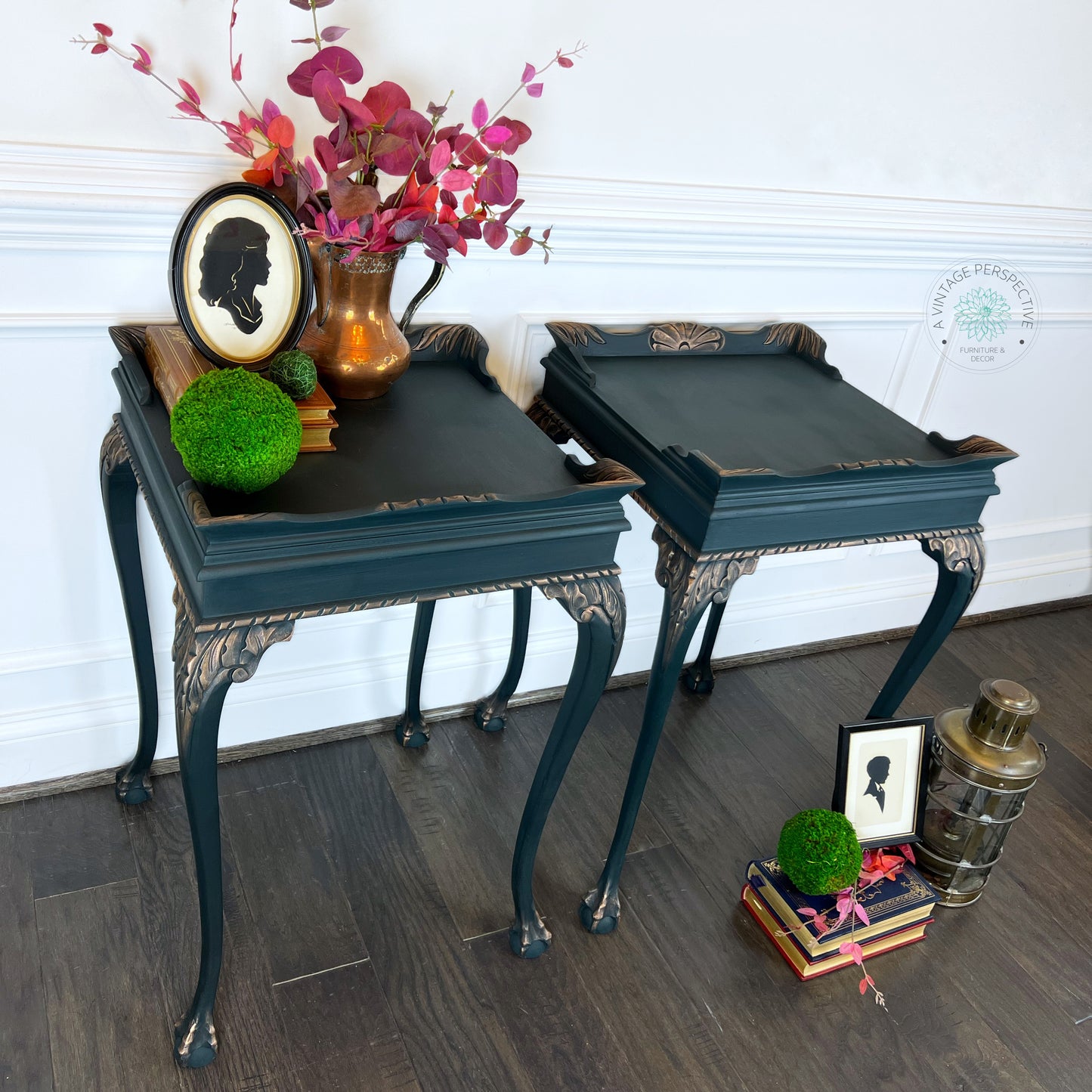 Vintage Chippendale Accent Tables | Gilded Dark Academia End Tables | Ball and Claw Feet Side Tables | Antique-Inspired Moody Accent Tables