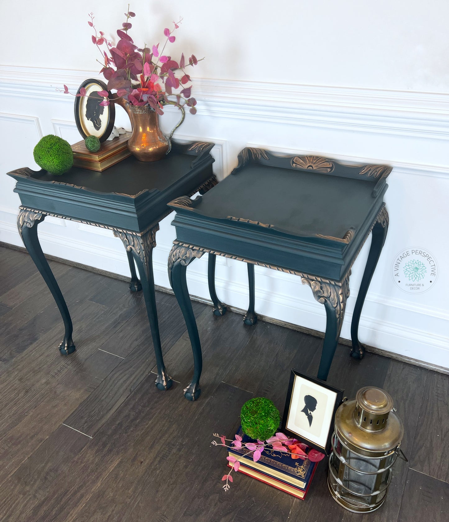 Vintage Chippendale Accent Tables | Gilded Dark Academia End Tables | Ball and Claw Feet Side Tables | Antique-Inspired Moody Accent Tables