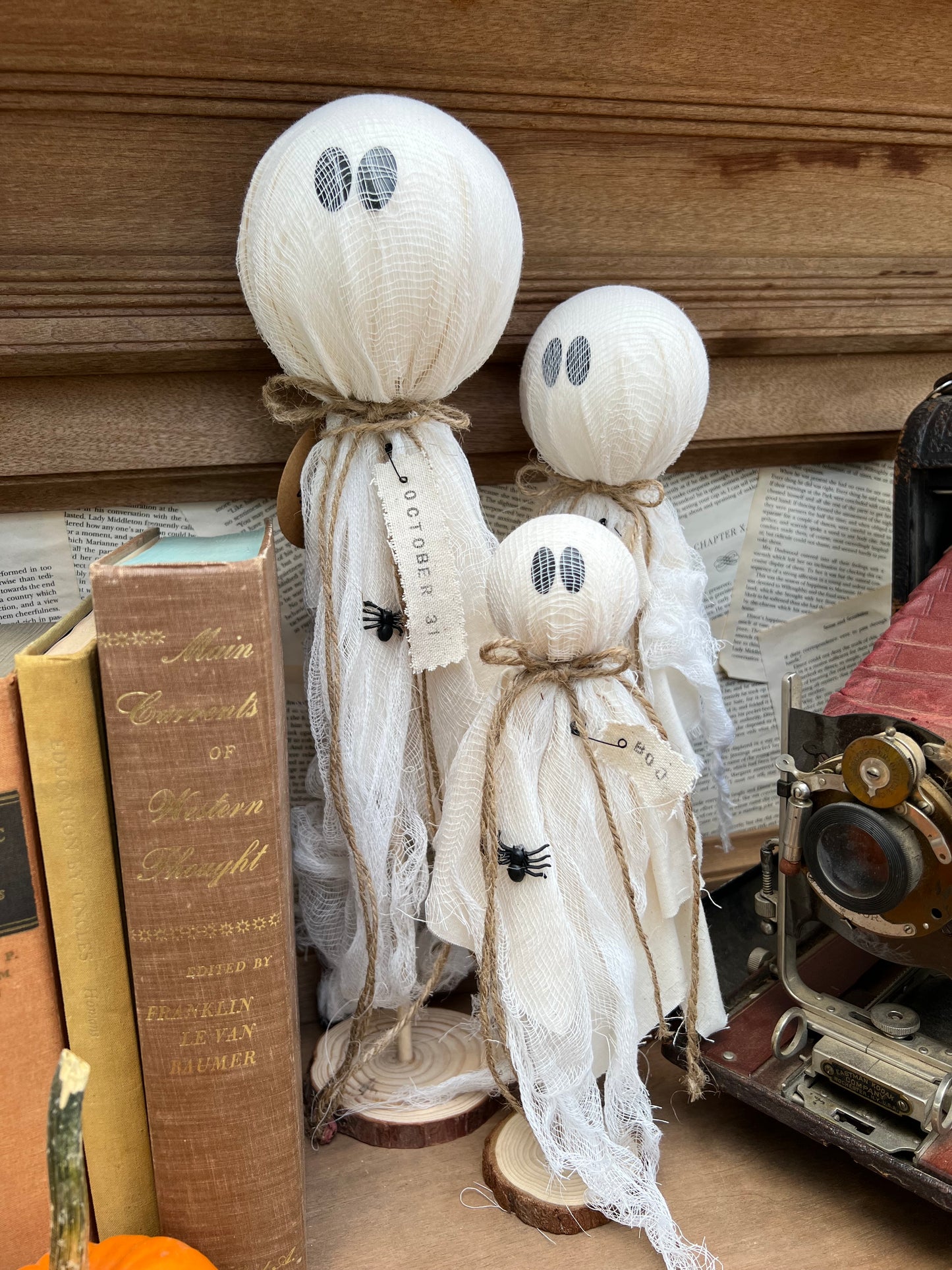 Handmade Rustic Halloween Ghosts Trio | Cheesecloth Primitive Ghosts | Halloween Mantel Decor | Set of Three Farmhouse Ghosts