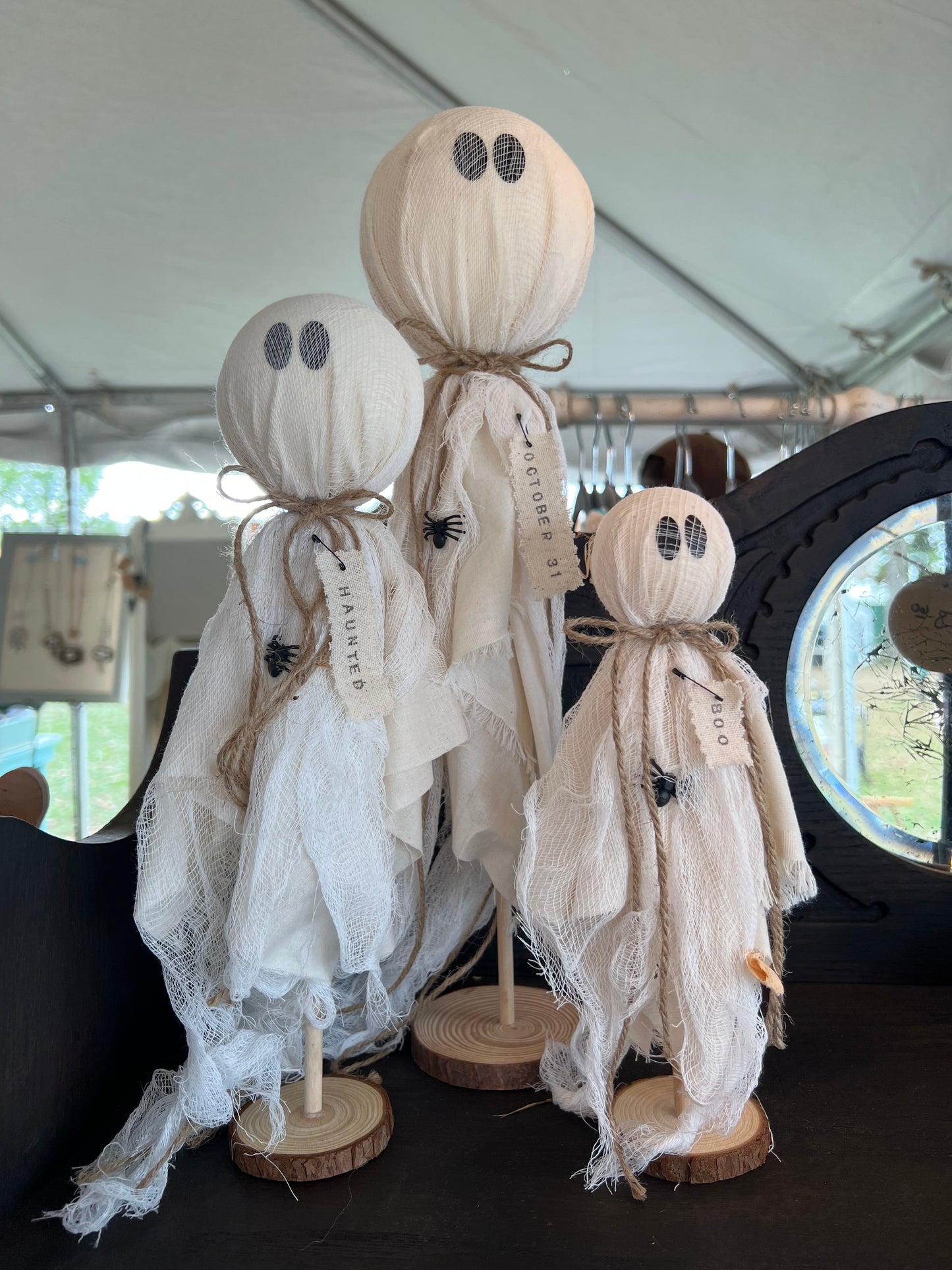 Handmade Rustic Halloween Ghosts Trio | Cheesecloth Primitive Ghosts | Halloween Mantel Decor | Set of Three Farmhouse Ghosts