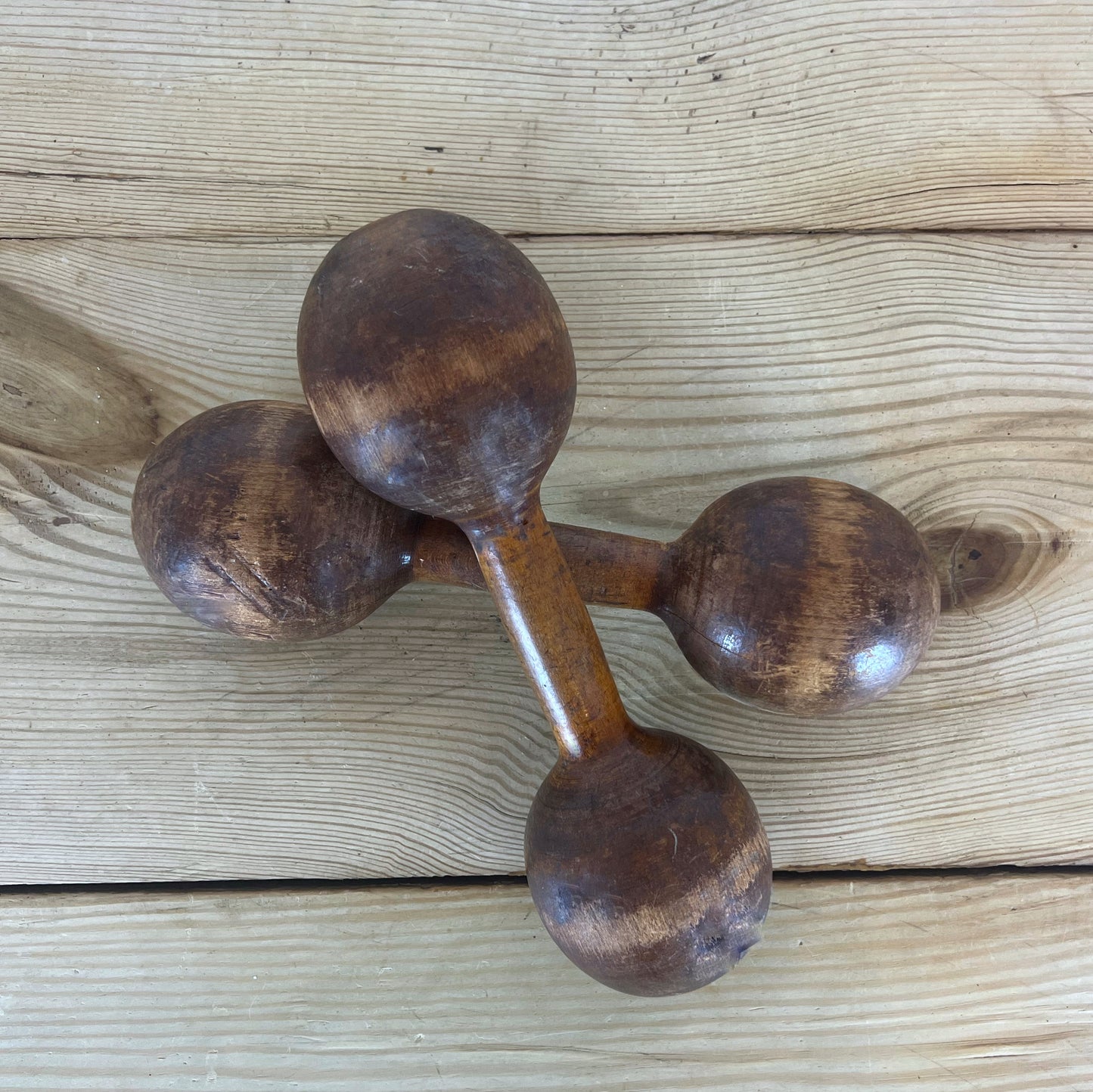 Antique Victorian Wooden Dumbbells | Early 1900s Exercise Weights | Primitive Fitness Equipment | Rustic Gym Decor