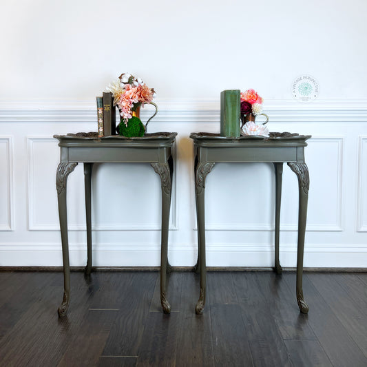 Set of Two Vintage French Provincial End Tables | French Country End Tables | French Antique Carved Nightstand Tables