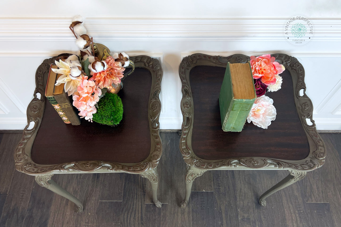Set of Two Vintage French Provincial End Tables | French Country End Tables | French Antique Carved Nightstand Tables