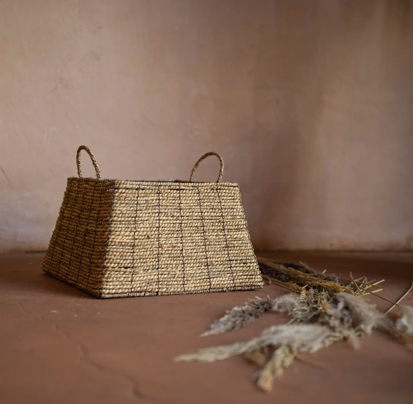 Large Square Woven Basket with Handles | Boho Woven Basket | Handwoven Seagrass Basket | Large Artisanal Woven Basket