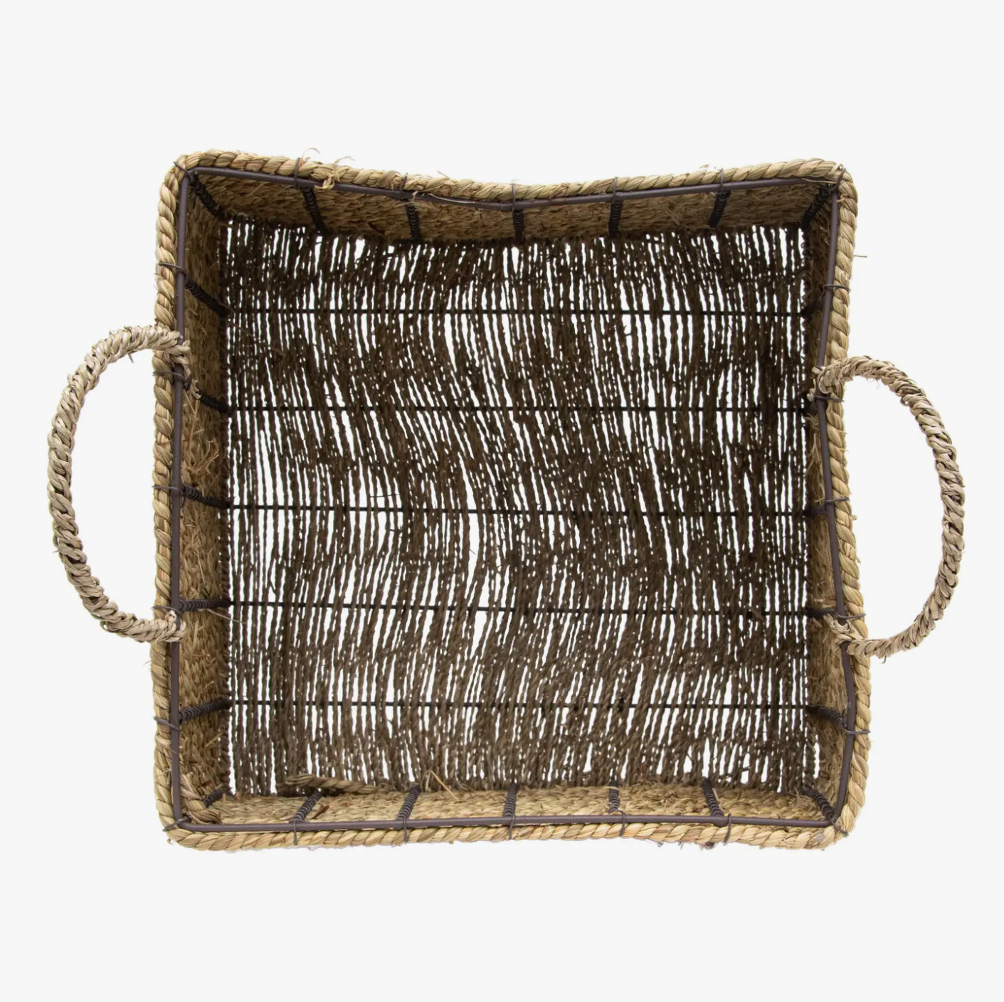 Large Square Woven Basket with Handles | Boho Woven Basket | Handwoven Seagrass Basket | Large Artisanal Woven Basket