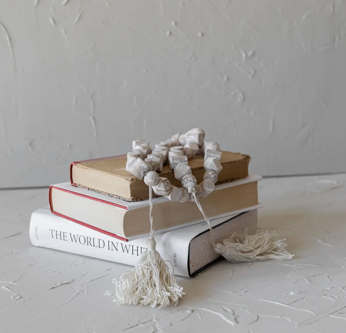 Sustainable White-Washed Wooden Bead Garland | Boho Beaded Garland | Mango Wood Beaded Garland | Decorative Bead Garland