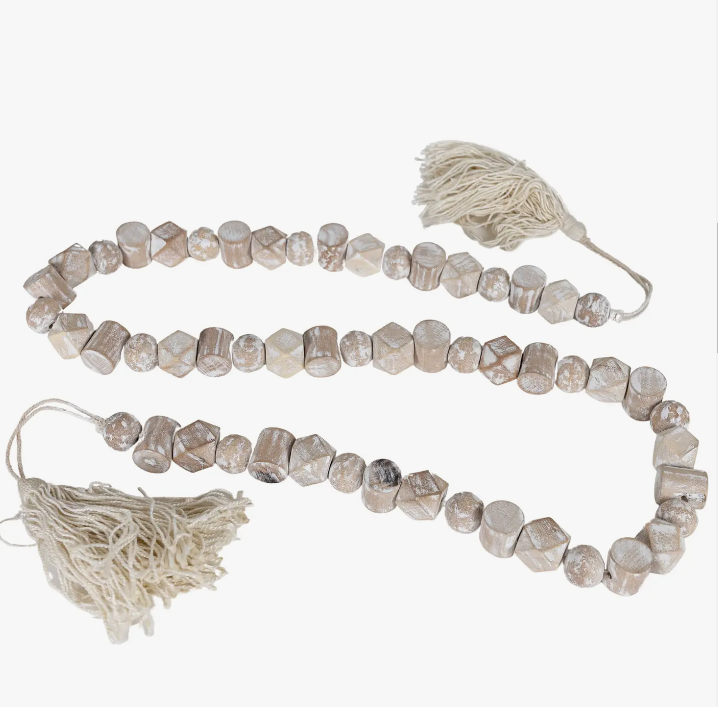 Sustainable White-Washed Wooden Bead Garland | Boho Beaded Garland | Mango Wood Beaded Garland | Decorative Bead Garland