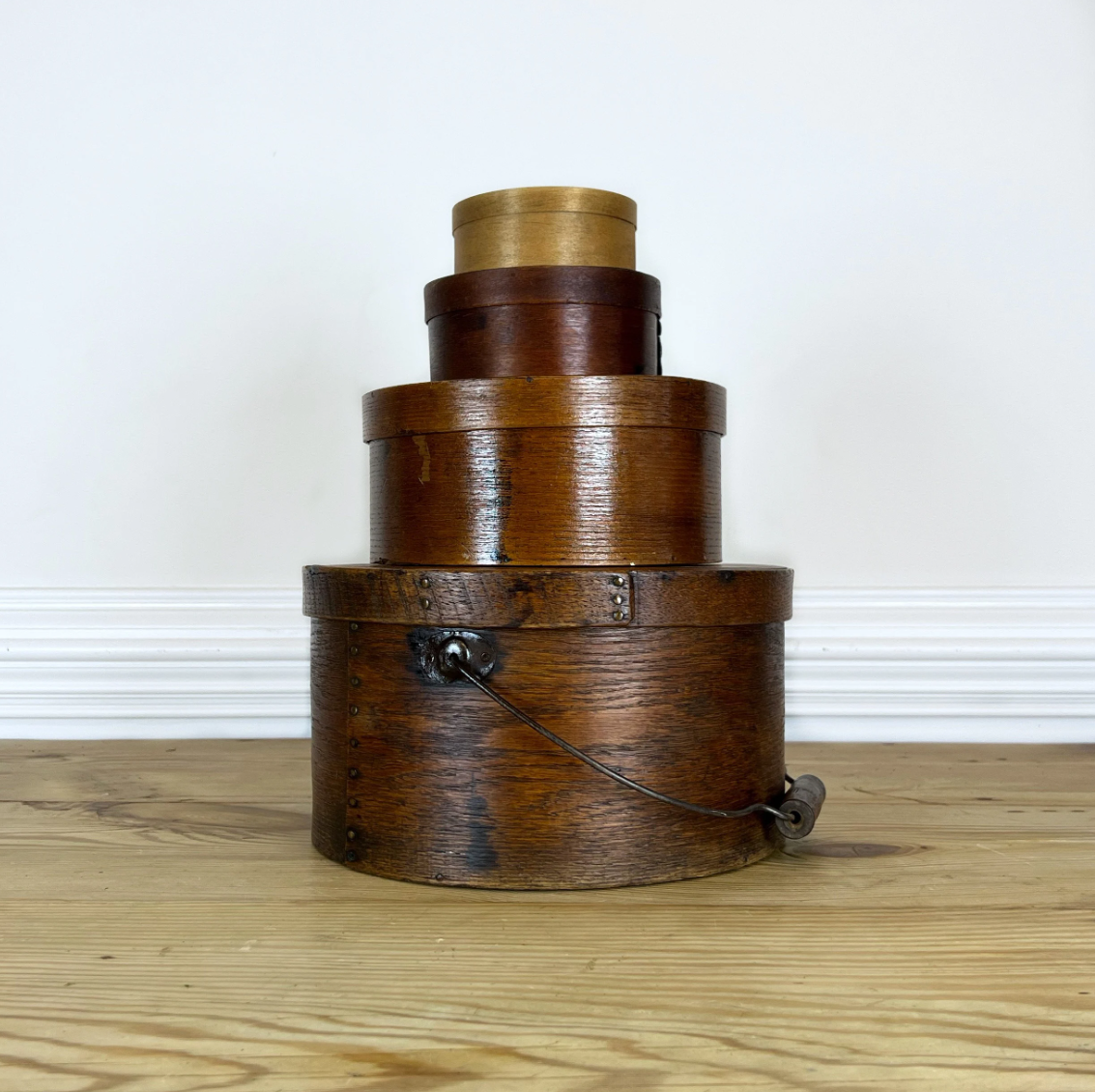 Set of Primitive Bentwood Pantry Boxes | Pantry Dry Goods Bin | Bentwood Pantry Box With Wooden Bail Handle | Antique Americana Pantry Boxes