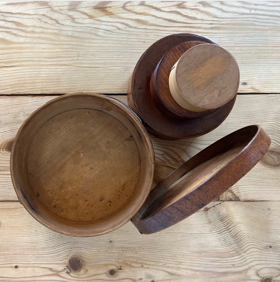 Set of Primitive Bentwood Pantry Boxes | Pantry Dry Goods Bin | Bentwood Pantry Box With Wooden Bail Handle | Antique Americana Pantry Boxes