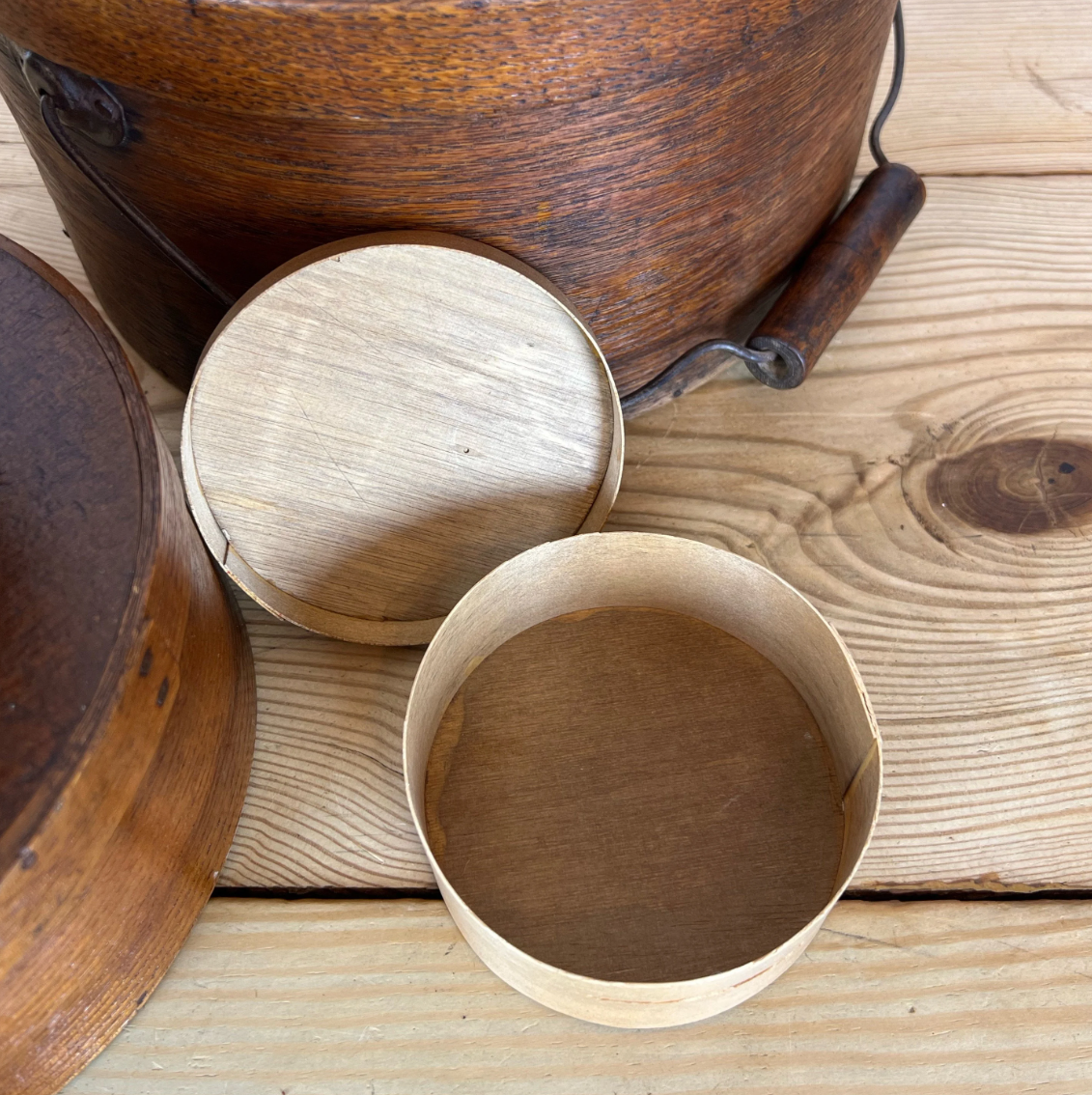 Set of Primitive Bentwood Pantry Boxes | Pantry Dry Goods Bin | Bentwood Pantry Box With Wooden Bail Handle | Antique Americana Pantry Boxes