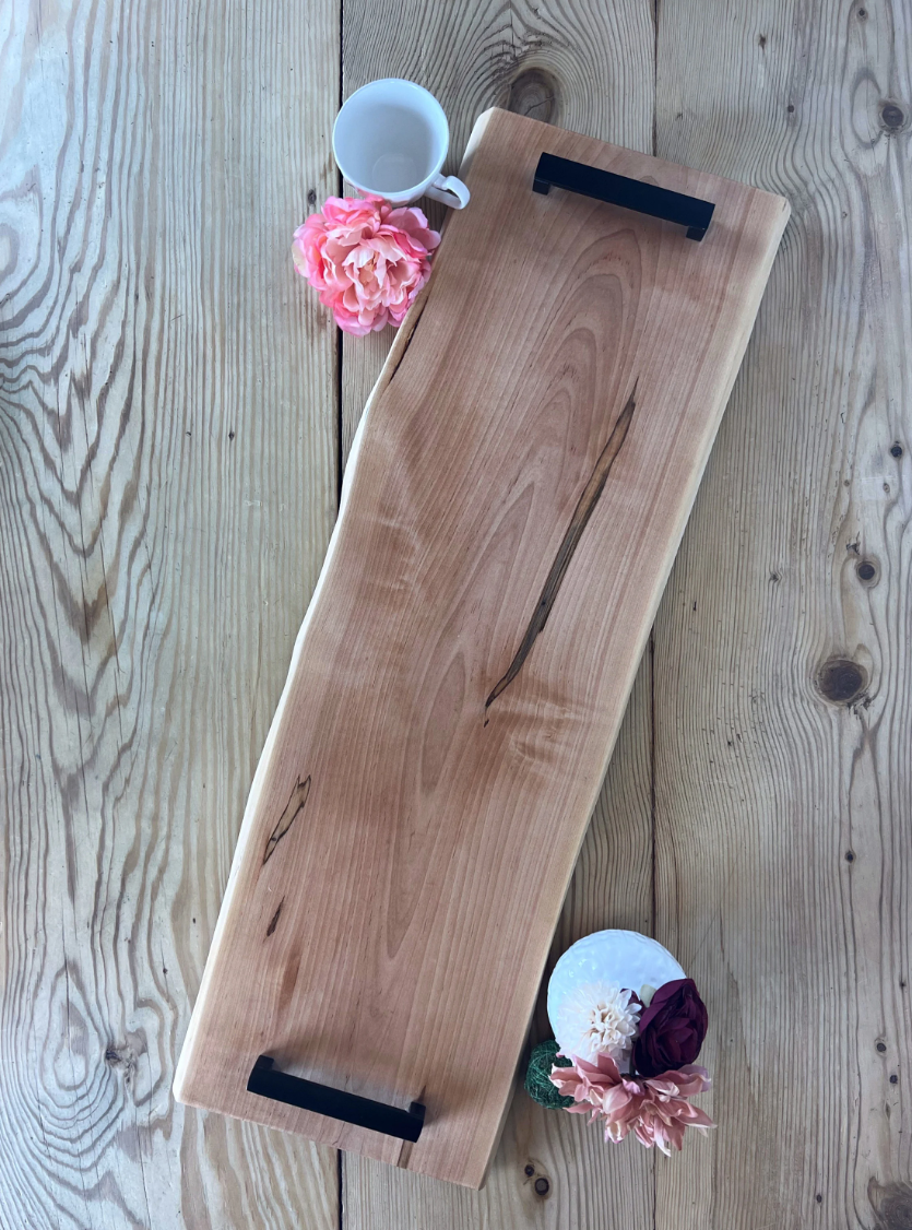 Handmade Live Edge Spalted Maple Serving Tray | Serving Board with Handles | Charcuterie Board | Cheese Board | Unique Handmade Gift