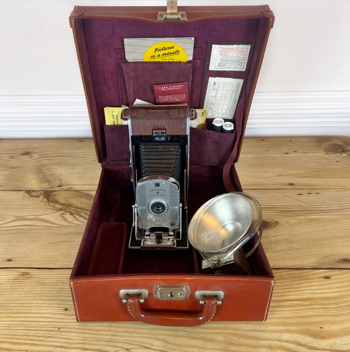 Vintage Polaroid Land Camera | Polaroid Model 95A Flash Camera | Chrome Leather Camera | Vintage Leather Camera Case | Vintage Photography