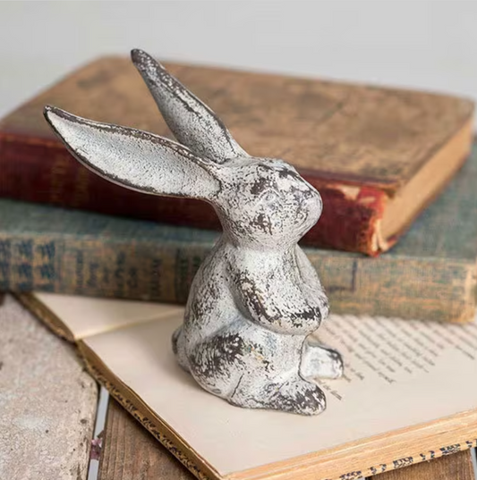 Farmhouse Rustic Cast Iron Figurine | Bunny Figurine | Bird Garden Statue | Rabbit Garden Statue | Vintage Home Decor