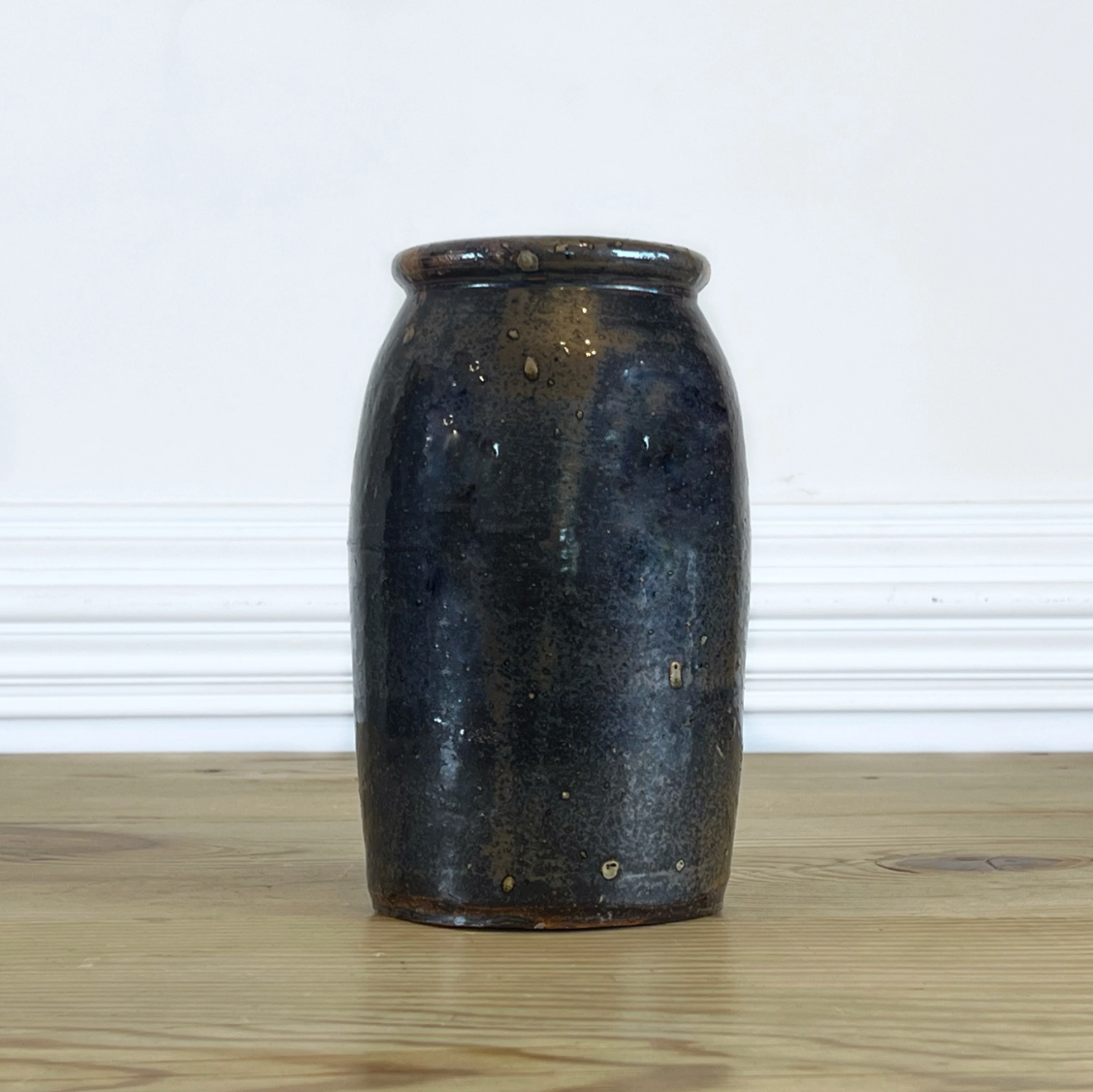 Dark Brown Antique Handmade Double Lip Canning Crock | Farmhouse Stoneware Vase l Primitive Pickling Crock | Primitive Farmhouse Antiques