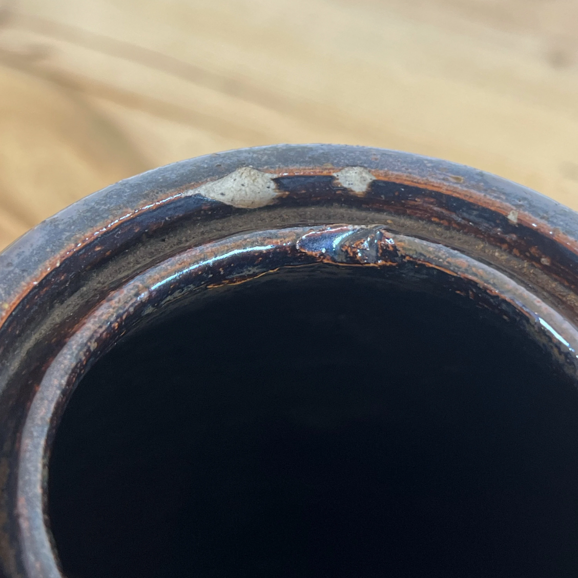 Dark Brown Antique Handmade Double Lip Canning Crock | Farmhouse Stoneware Vase l Primitive Pickling Crock | Primitive Farmhouse Antiques