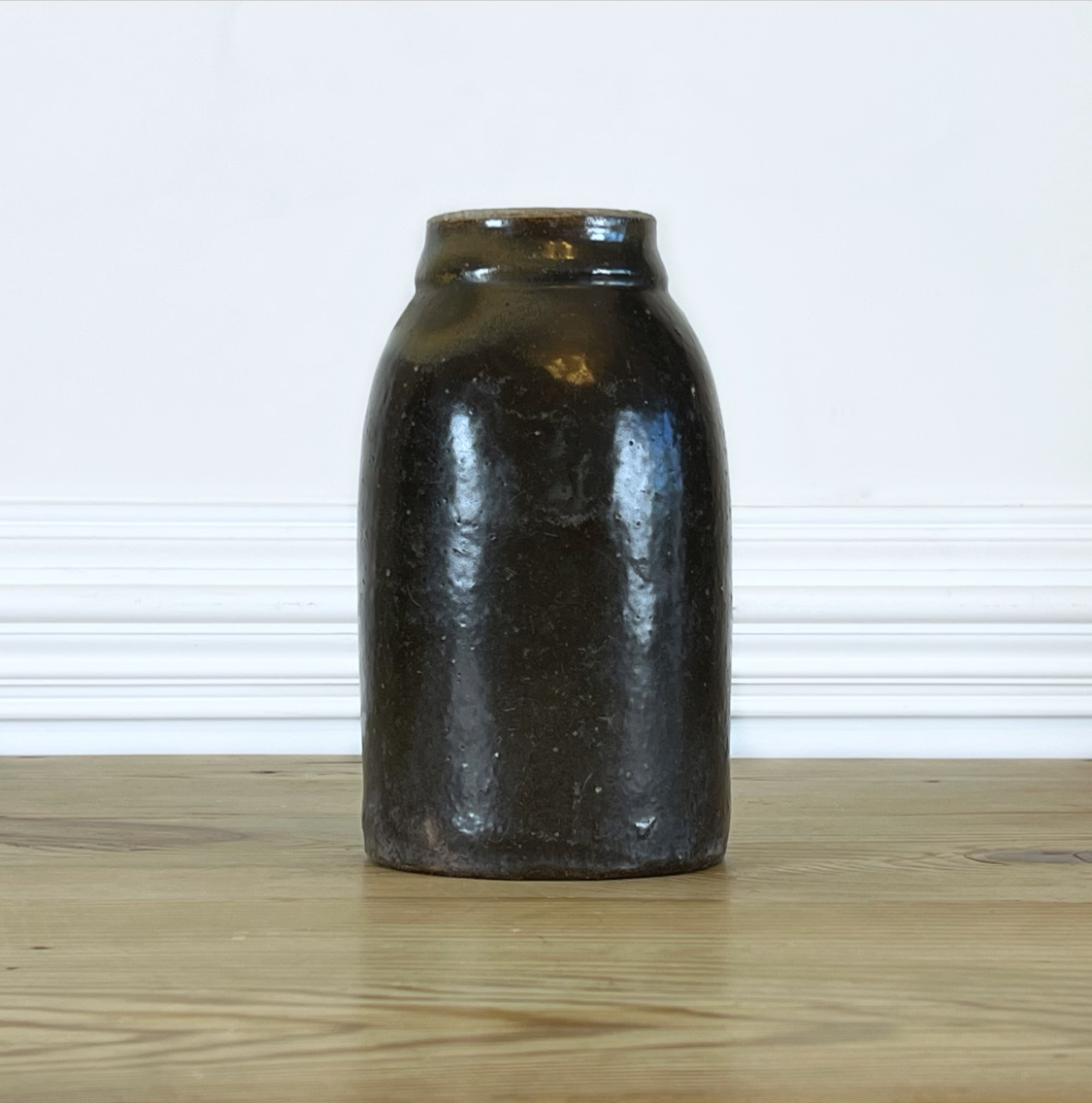 Dark Brown Antique Handmade Double Lip Canning Crock | Farmhouse Stoneware Vase l Primitive Pickling Crock | Primitive Farmhouse Antiques
