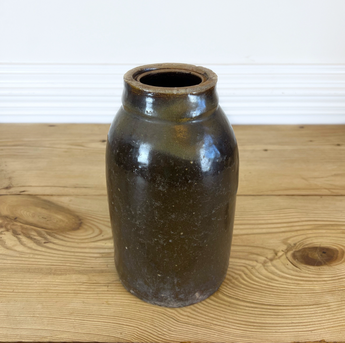 Dark Brown Antique Handmade Double Lip Canning Crock | Farmhouse Stoneware Vase l Primitive Pickling Crock | Primitive Farmhouse Antiques
