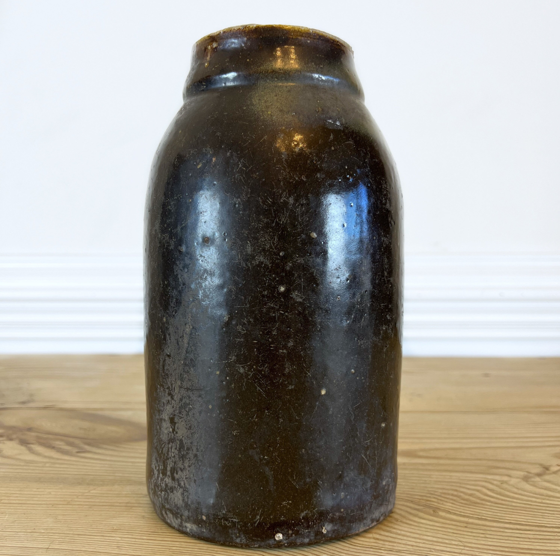 Dark Brown Antique Handmade Double Lip Canning Crock | Farmhouse Stoneware Vase l Primitive Pickling Crock | Primitive Farmhouse Antiques