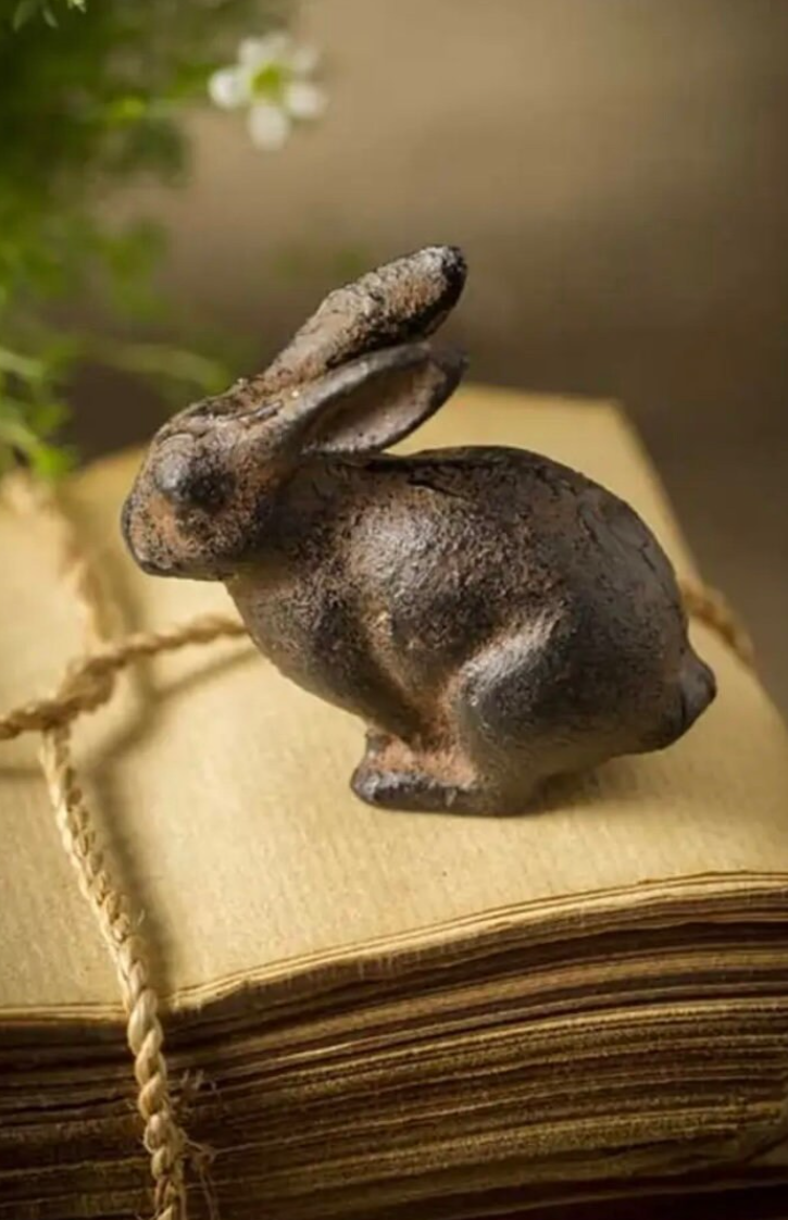 Long Cast Iron Rabbit | Baby Cast Iron Bunny | Dark Cast Iron Rabbit Statue | Bunny Sculpture | Rabbit Figurines | Cast Iron Figurines