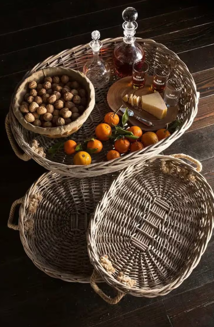 Extra Large Oval Willow Trays with Jute Handles | Woven Basket Serving Trays | Guest Room Serving Trays | Rustic Kitchen Woven Tray