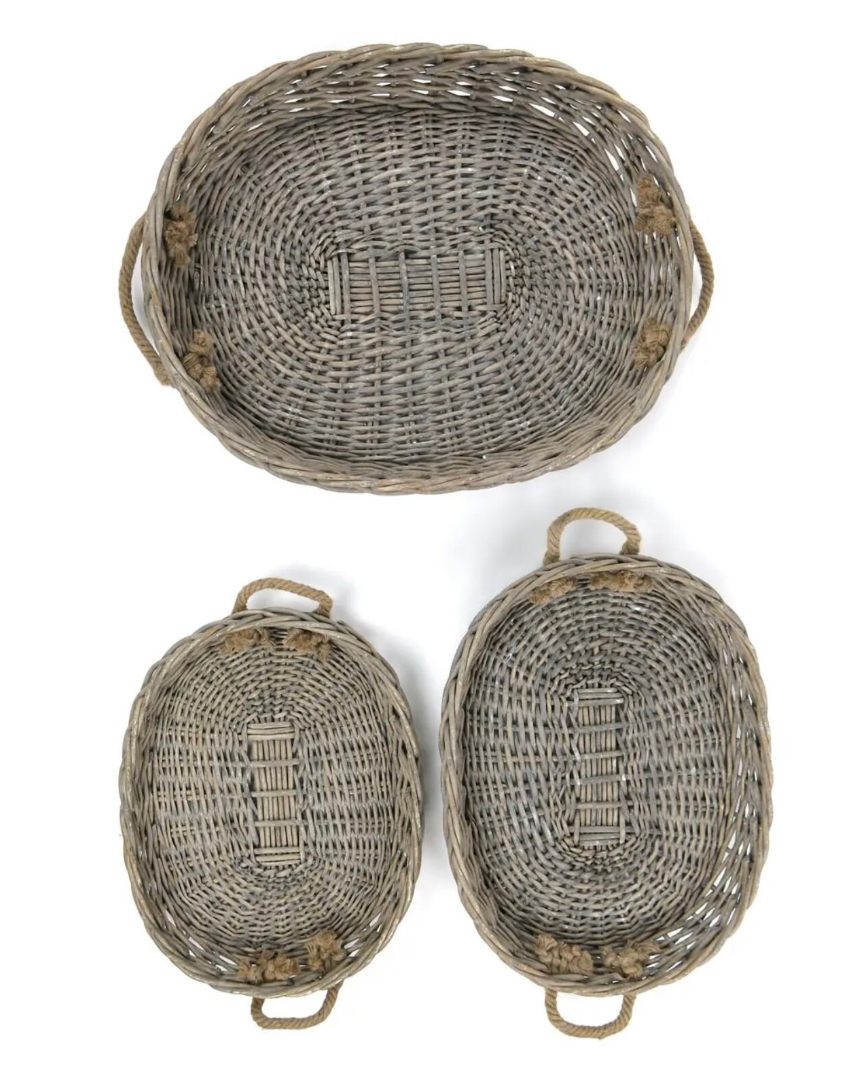 Extra Large Oval Willow Trays with Jute Handles | Woven Basket Serving Trays | Guest Room Serving Trays | Rustic Kitchen Woven Tray