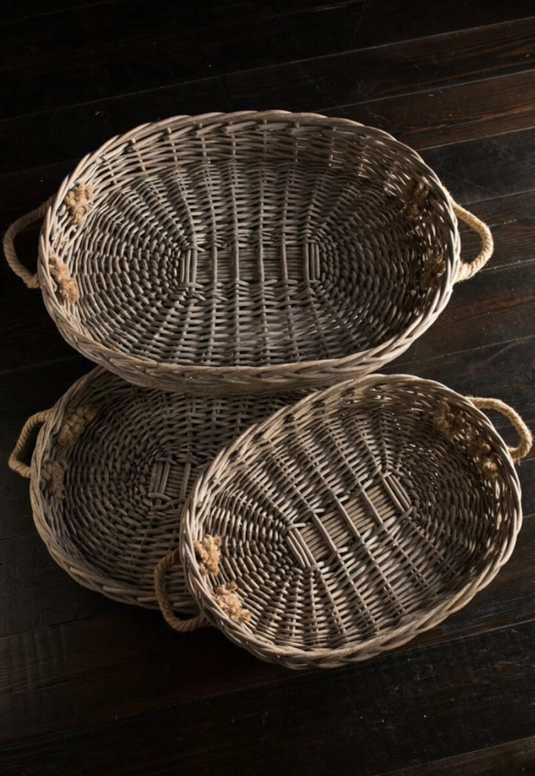 Extra Large Oval Willow Trays with Jute Handles | Woven Basket Serving Trays | Guest Room Serving Trays | Rustic Kitchen Woven Tray