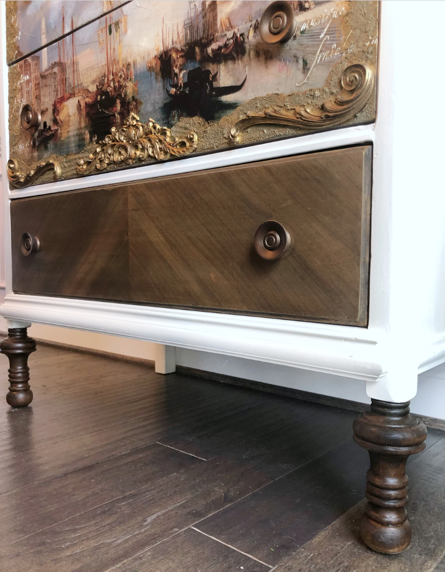 Antique Dresser | Hand Painted Chest of Drawer | Vintage Dresser | Vintage Rustic Furniture | Ornate Tall Dresser | Walnut Dresser
