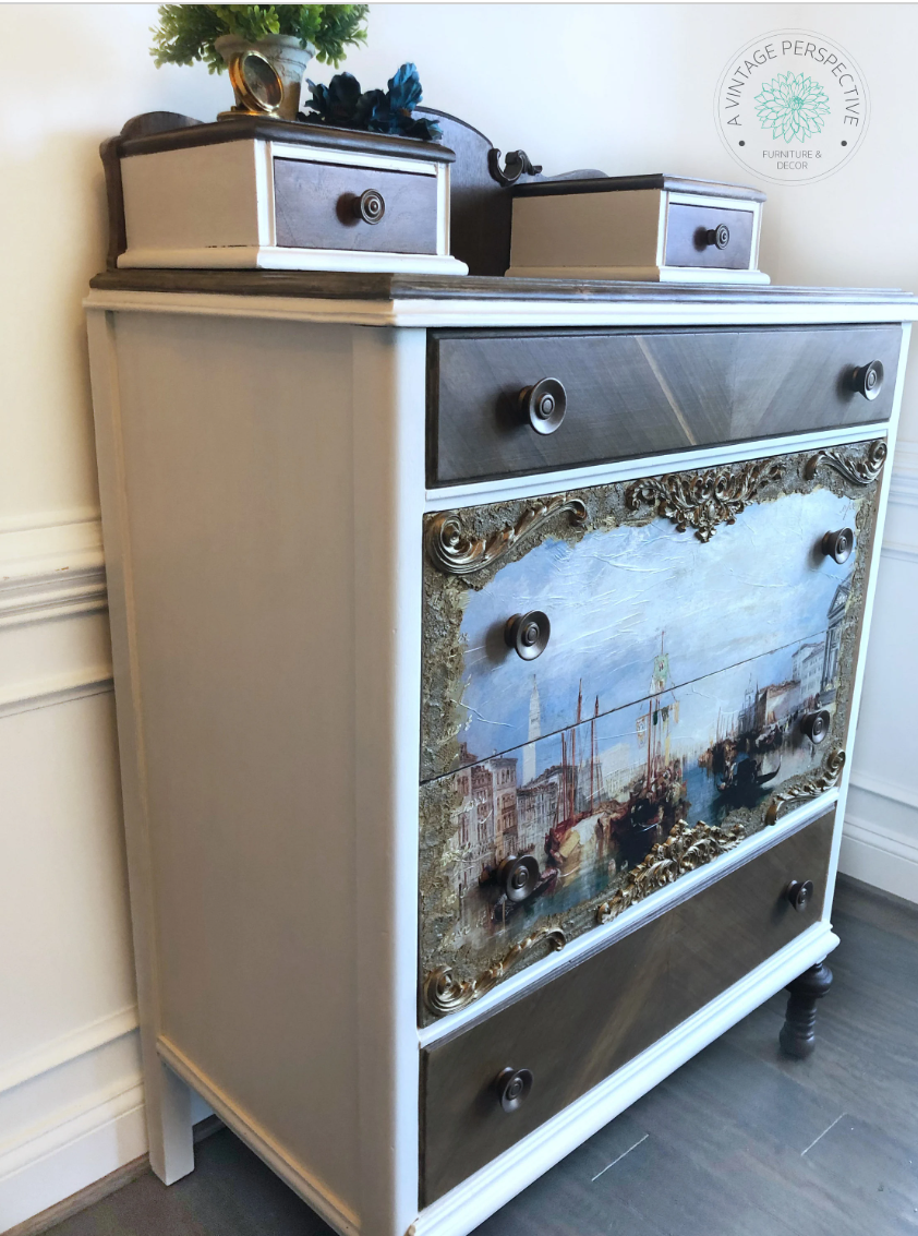 Antique Dresser | Hand Painted Chest of Drawer | Vintage Dresser | Vintage Rustic Furniture | Ornate Tall Dresser | Walnut Dresser