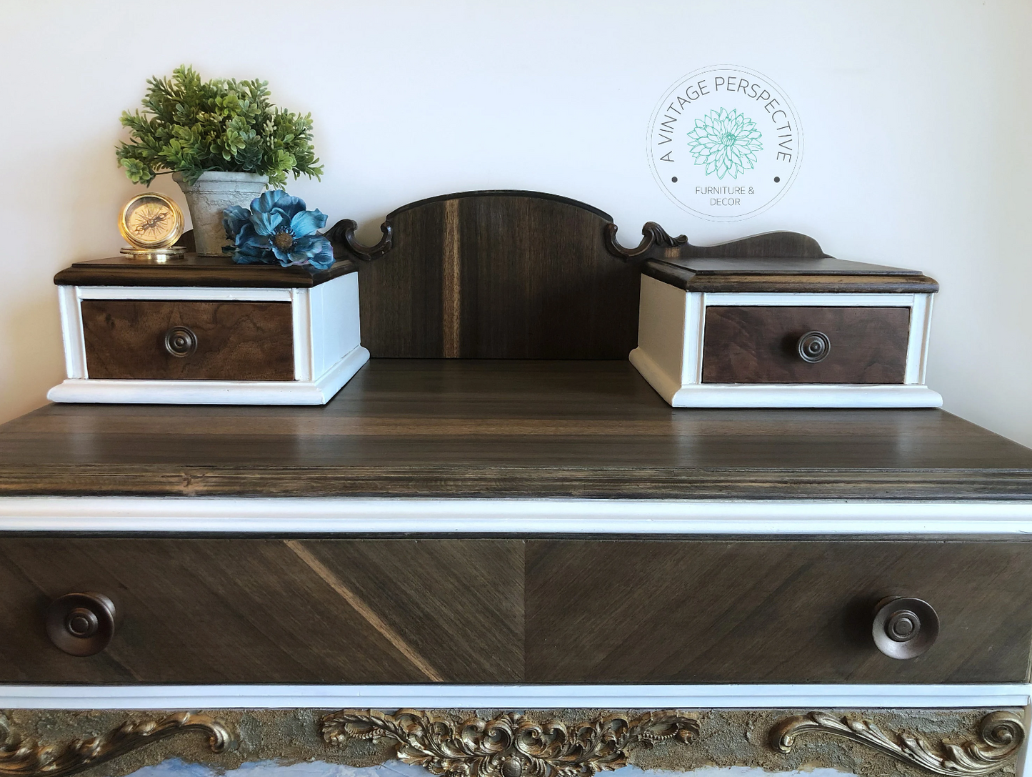 Antique Dresser | Hand Painted Chest of Drawer | Vintage Dresser | Vintage Rustic Furniture | Ornate Tall Dresser | Walnut Dresser