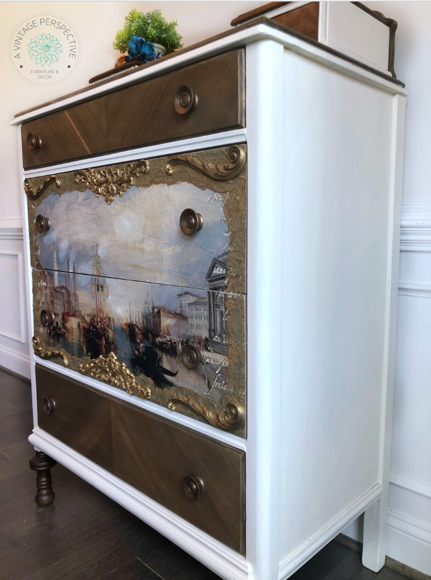 Antique Dresser | Hand Painted Chest of Drawer | Vintage Dresser | Vintage Rustic Furniture | Ornate Tall Dresser | Walnut Dresser