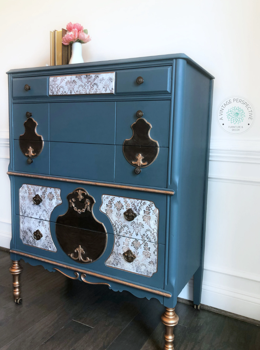 French Country Dresser | Shabby Chic Dresser | Vintage Chest of Drawers | Painted Tall Dresser | Blue Dresser | Antique Dresser