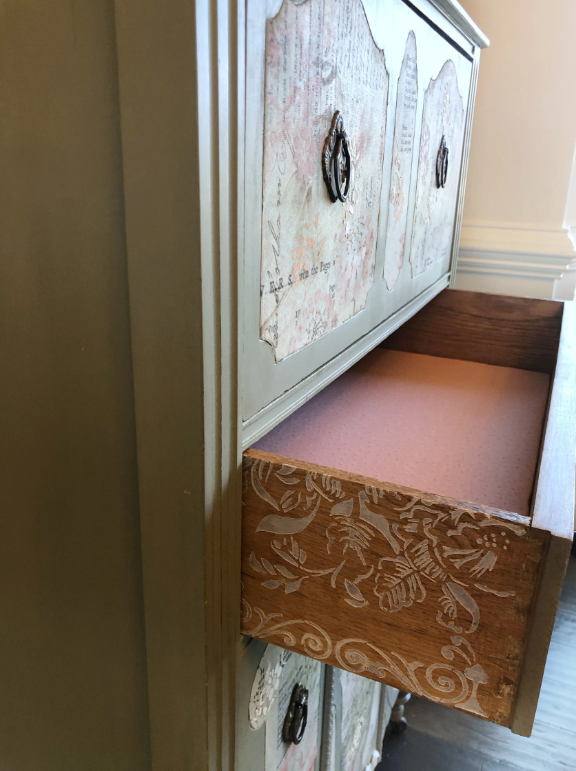 French Country Dresser | Shabby Chic Dresser | Vintage Chest of Drawers | Painted Tall Dresser | Green Floral Dresser | Antique Dresser