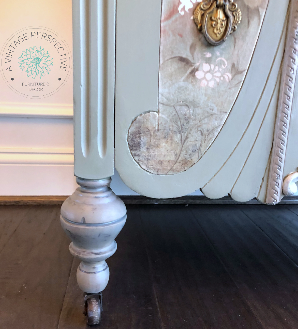 French Country Dresser | Shabby Chic Dresser | Vintage Chest of Drawers | Painted Tall Dresser | Green Floral Dresser | Antique Dresser