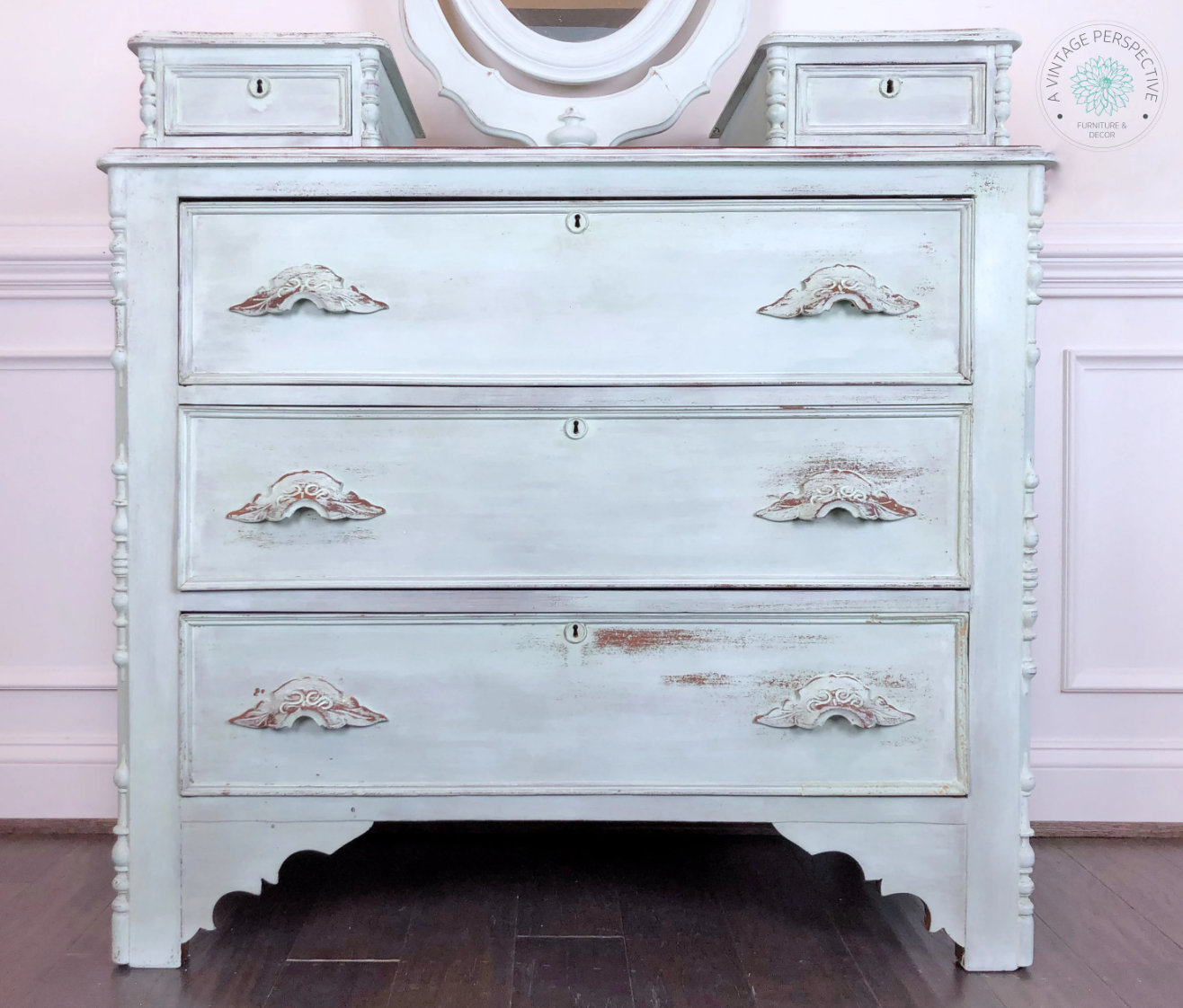 Antique Dresser with Mirror | Chest of Drawers | Bureau | French Country Dresser | Chippy Dresser | Vintage Mirrored Dresser